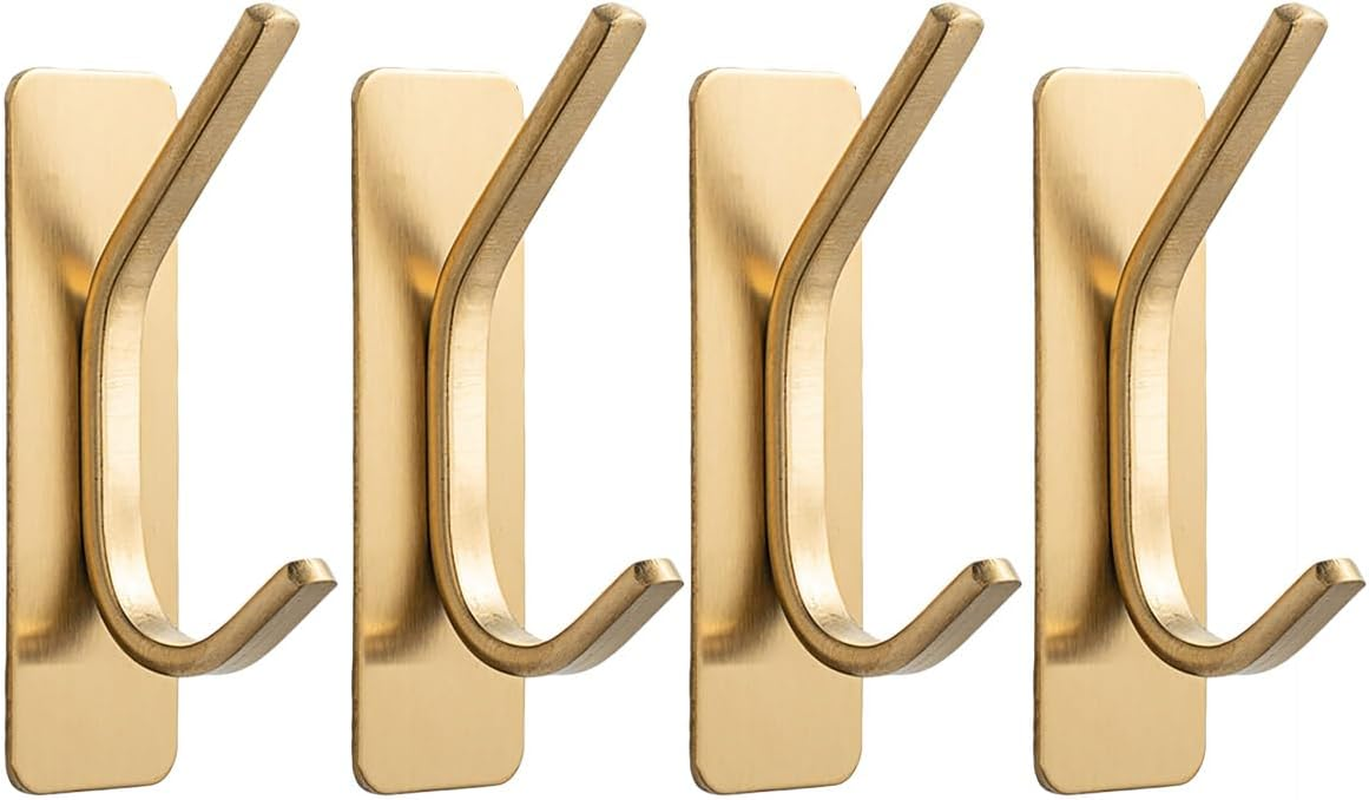 AIMALL 4PCS 304 Stainless Steel Adhesive Hook - Non-Perforated Seamless Single Hook for Bathroom, Kitchen, Door - Heavy Duty Metal Coat Hook