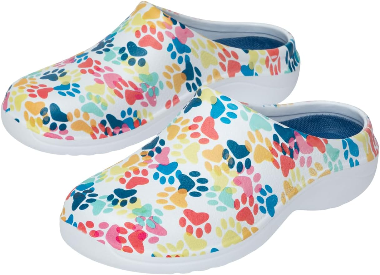 Lightweight Paw Print Garden Clogs Comfortable & Breathable Slip-On Shoes for Gardening