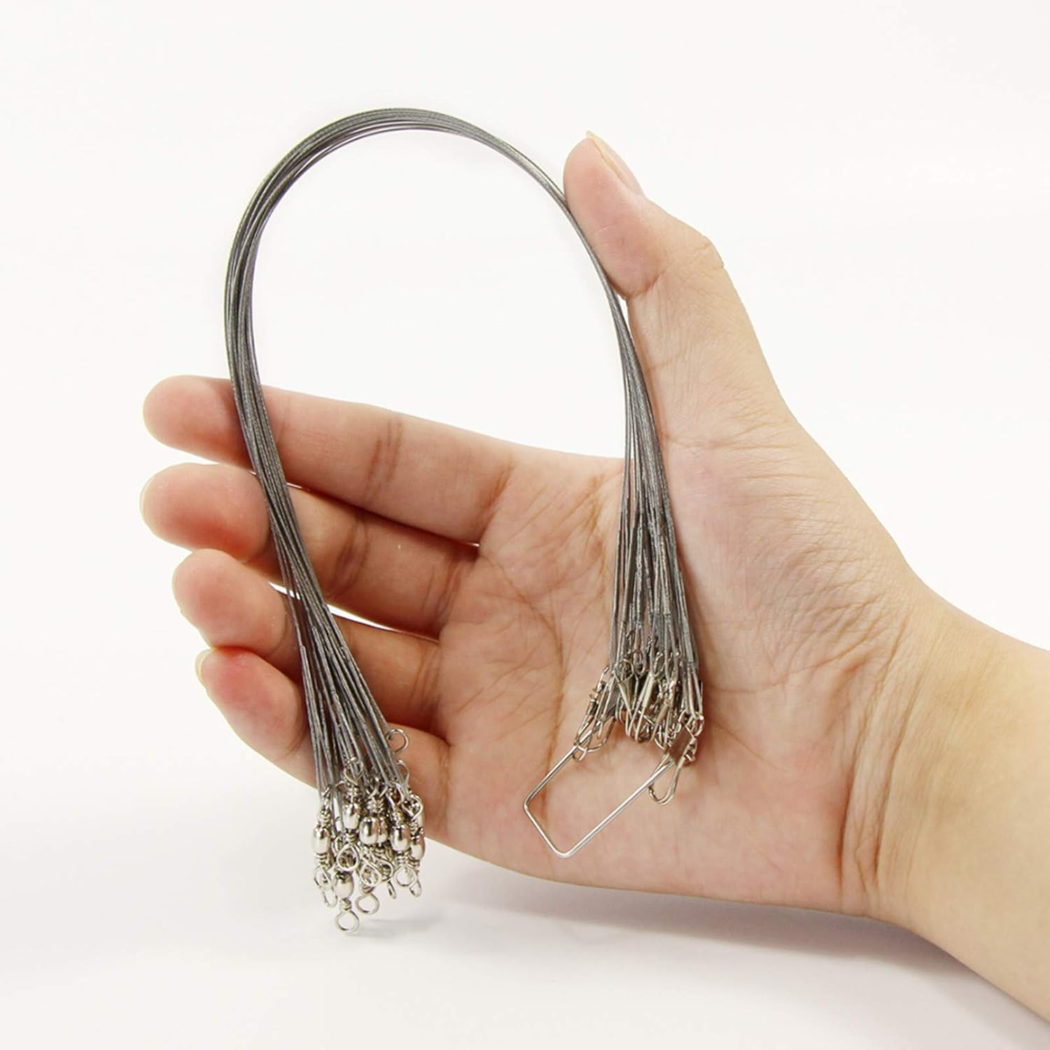 100Pcs Fishing Wire Leader Rigging Trace Spinner Wire with Swivels and Snaps Test 28.6Lbs image number 3