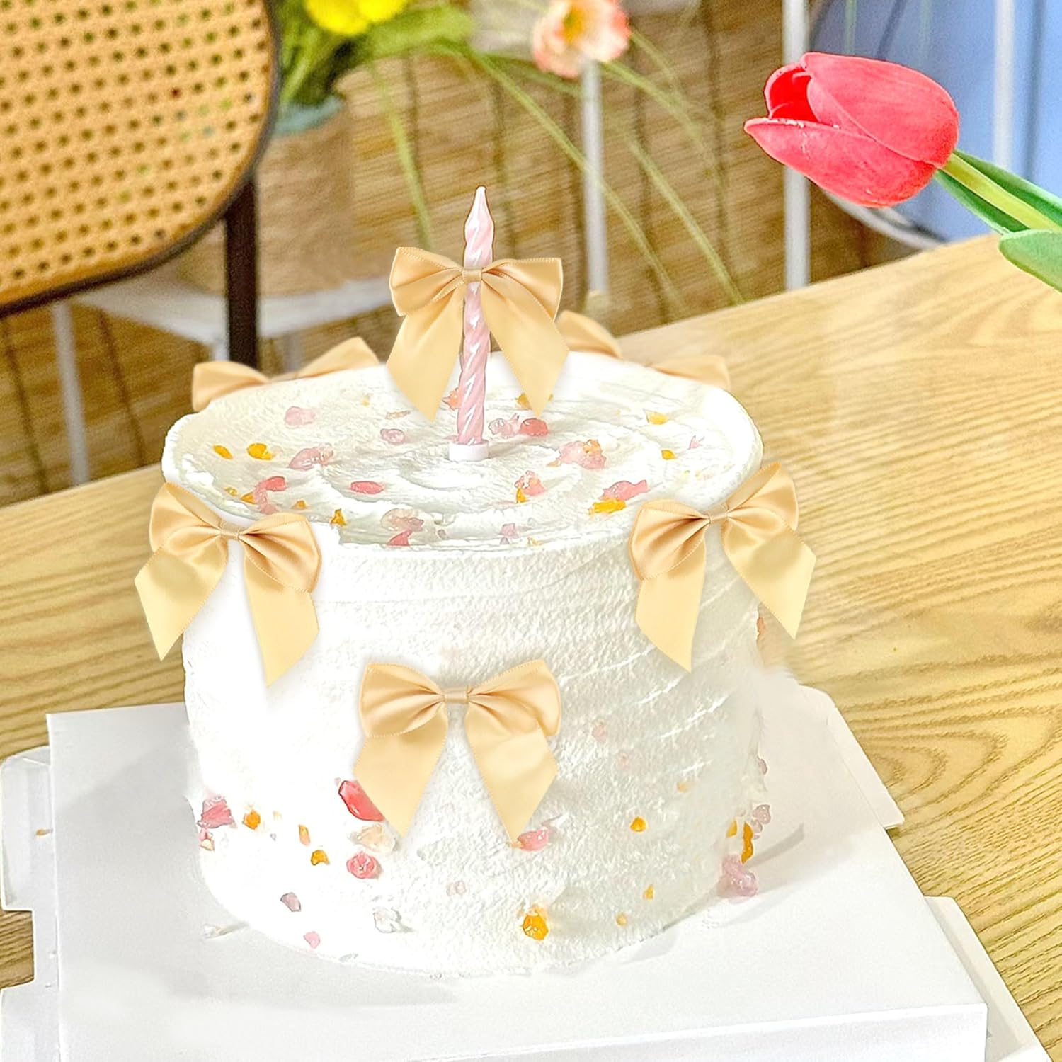 24 Pack Bow Cupcake Toppers Bowknot Pink Purple Blue Yellow Green Mulitycolor Cupcake Picks Bridal Baby Shower Cake Dessert Picks Decoration Baby Girl Birthday Wedding Party Supplies Red - Black Lace image number 5