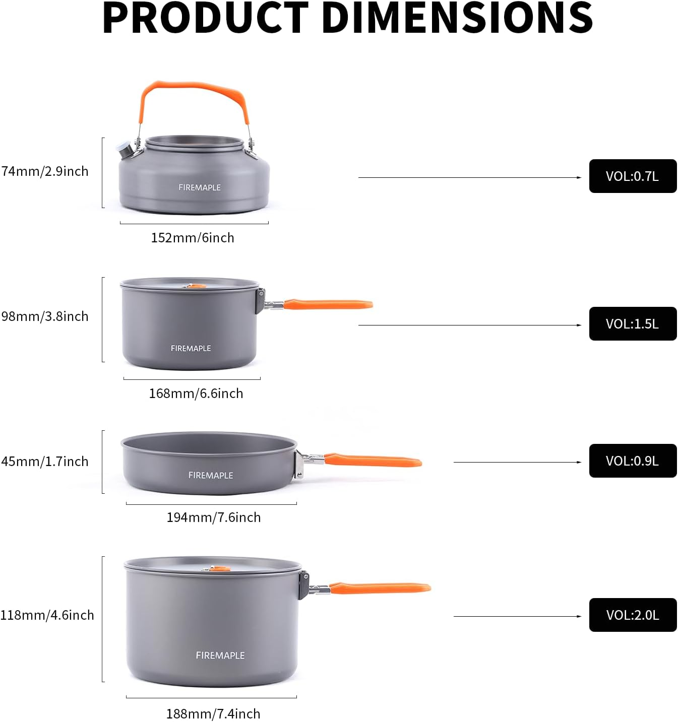Fire-Maple Feast Series Camping Cookware Set | Outdoor Cooking Set with Pot, Kettle, Pan, Bowls and Spatula | Premium Construction | Ideal Mess Kit for Backpacking, Hiking, Car Camping and Emergency Use image number 2
