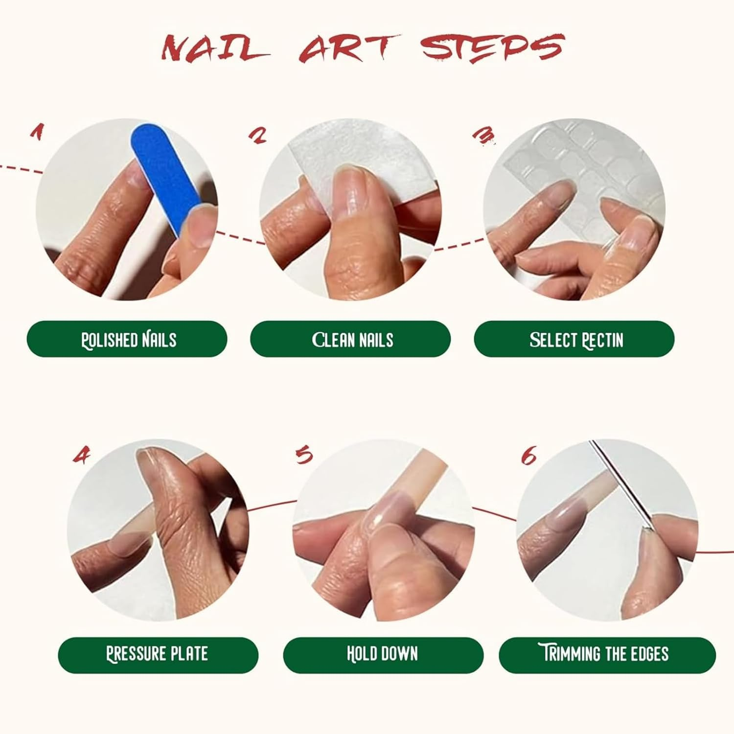 Itadaku 24 Pcs Christmas Press on Nails, Medium Length Acrylic Red Green Stripe and Tree, French Square False Nail with Glue image number 5