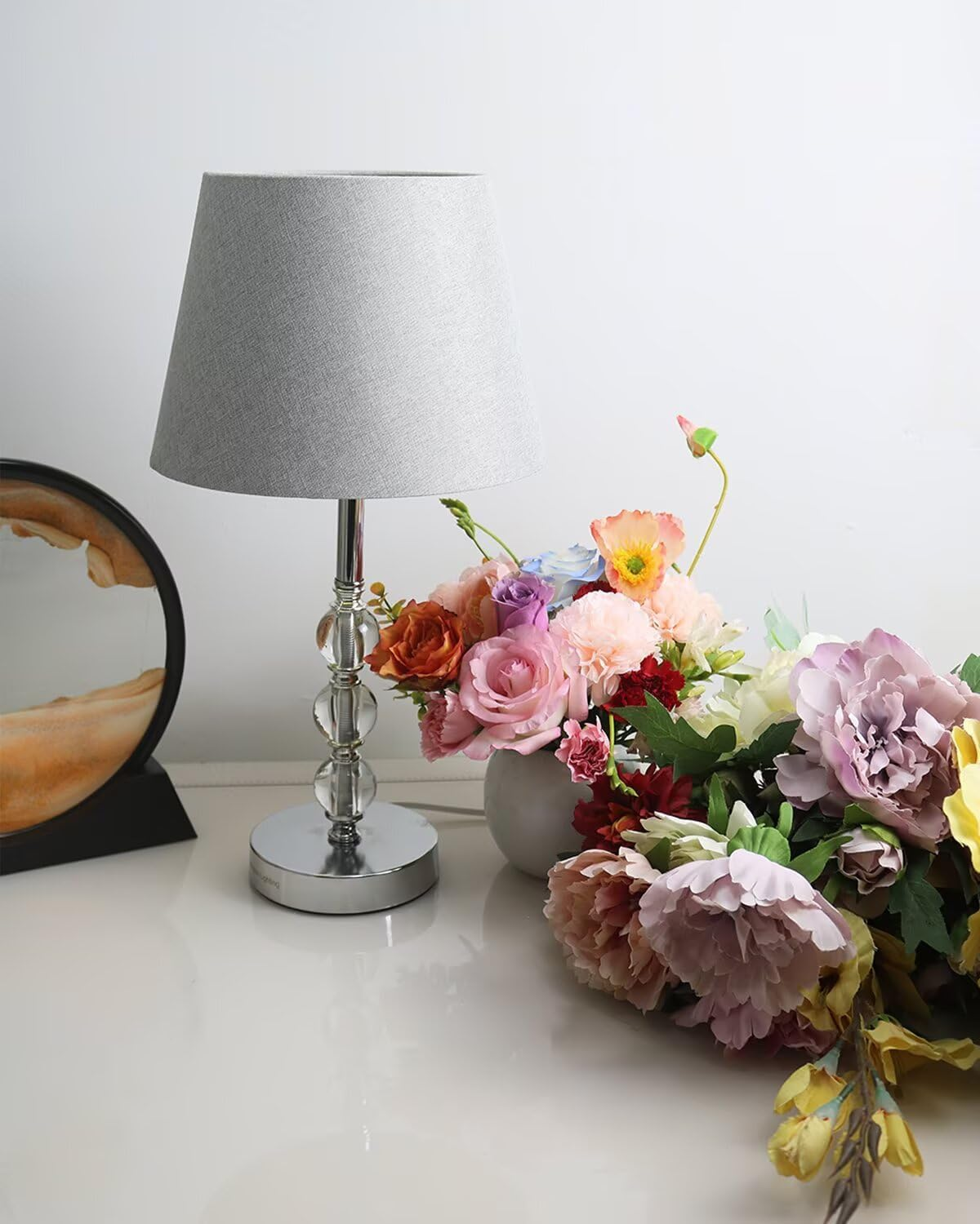 Sinta 2 Pcs 9" Lamp Shade Modern Tapered Replacement Grey Fabric Simple Style Light Shade with Silver Lining for E27/E14 Table Lamp/Wall Lamp