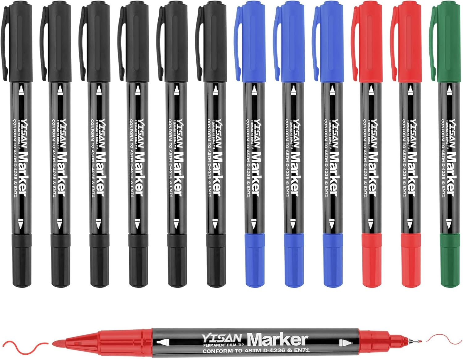 YISAN Permanent Marker Thin Permanent Pen 4 Colours with Fine Double Tip, 12 Waterproof Felt Tip Pens for Glass, Stone, 70795 image number 4