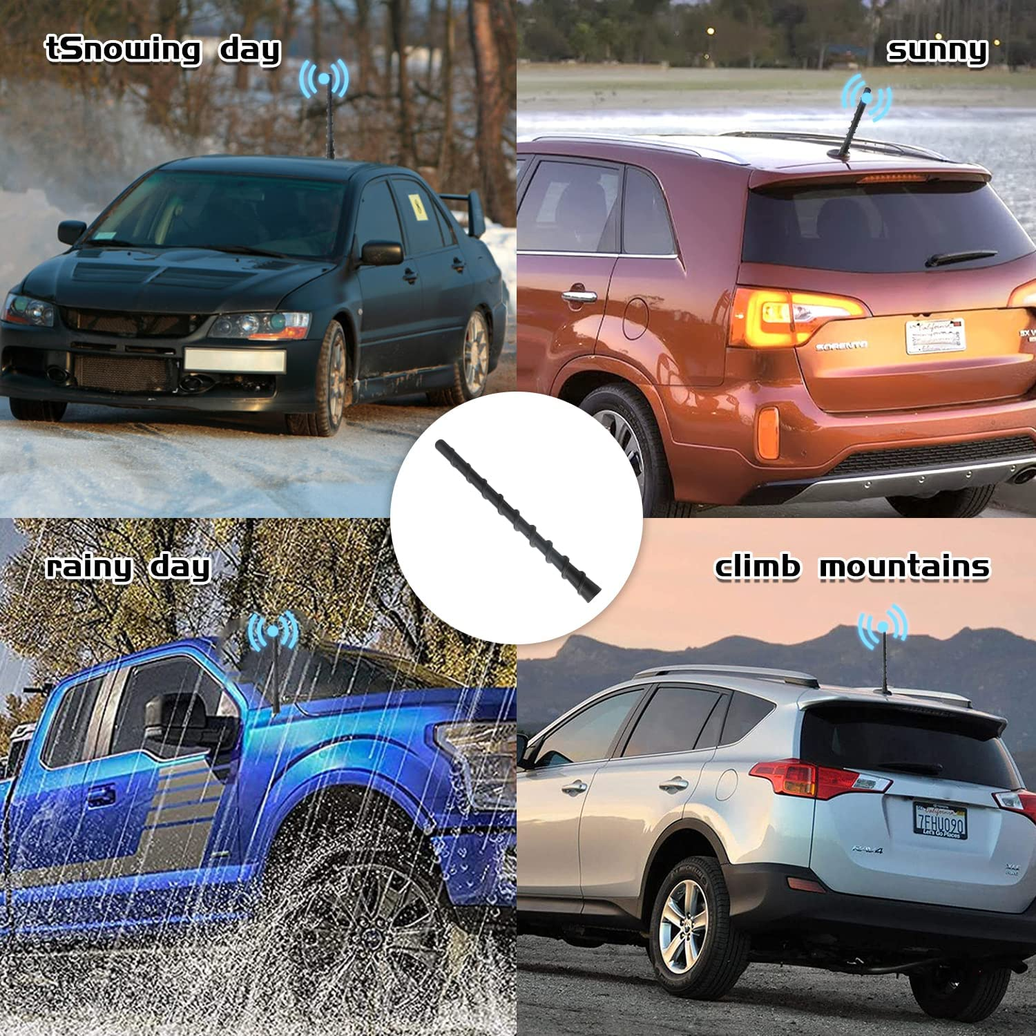 Black Spiral Car Antenna,7 in Car Radio Aerial Mast,Replacement Car Roof Mount Aerial Compatible with Jeep Wrangler JK JL JLU JKU Gladiator JT 2007-2022,Replacement, Jeep AM/FM Radio Reception image number 3