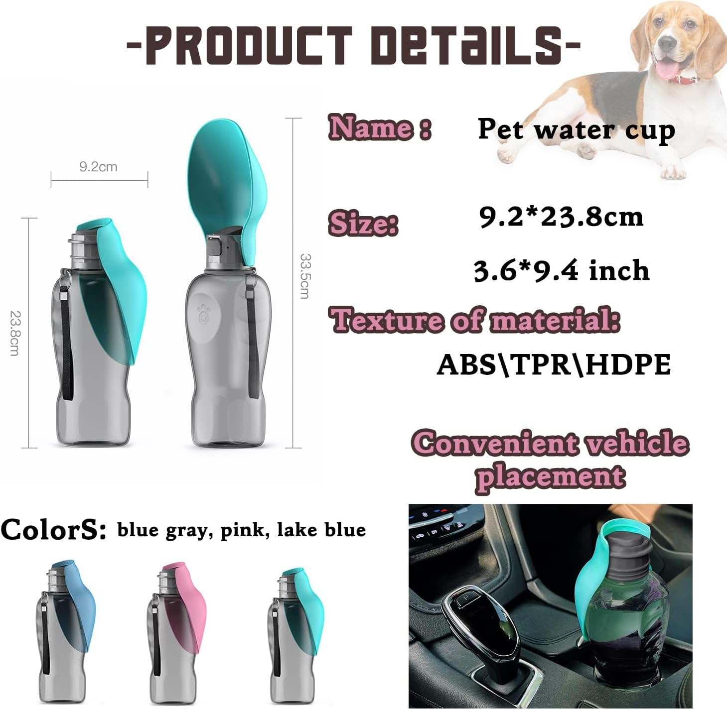 Hoclauho Dog Drinking Bottle, 800 Ml, Foldable, Leak-Proof Water Bottle for Dogs on the Go with Bowl, Bpa-Free, Antibacterial, Ideal for Walks, Travel, Car Trips image number 3