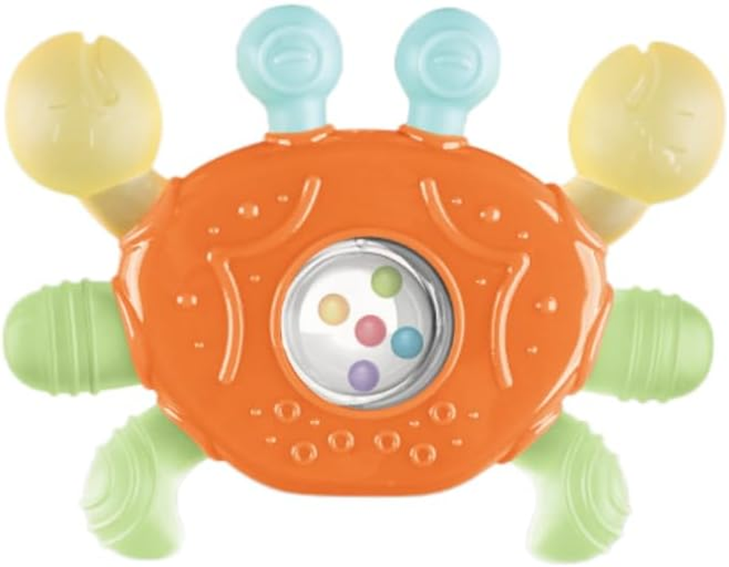 Itreatu Crab Baby Teether Toy, Soft Baby Teething Toys with Rattle, Easy-Grip Dummy Teether for 3-12 Months, Soothing Infant Toy for Teething Pain Relief (Blue)