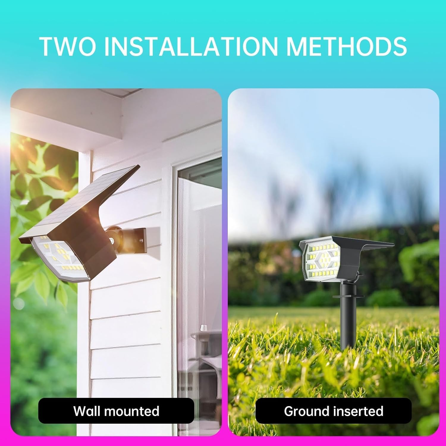 Xmart Solar Garden Lights Outdoor Waterproof IP68 RGB Color Changing 7 Lighting Modes Solar Landscape Spotlight Powered Yard Spot Driveway Auto On/Off Solar Light for Christmas outside Walkway（2 Pack）