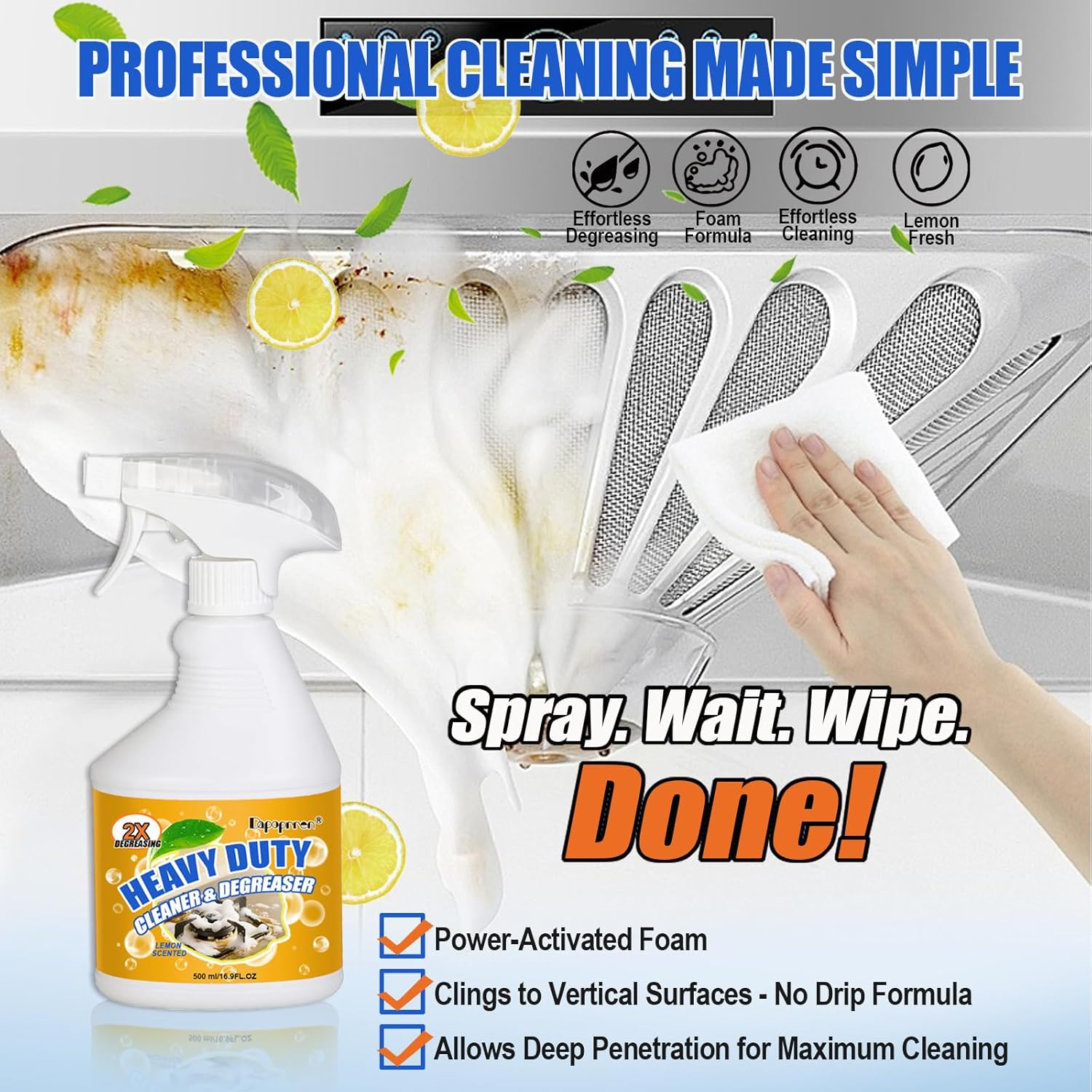500Ml Heavy Duty Kitchen Foam Cleaner - Multifunctional Kitchen Foam Cleaner to Clean up Kit-Chen Oil Stains,Grease & Burnt Residue on Pots, Pans, Ovens, Surfaces & Appliances image number 1