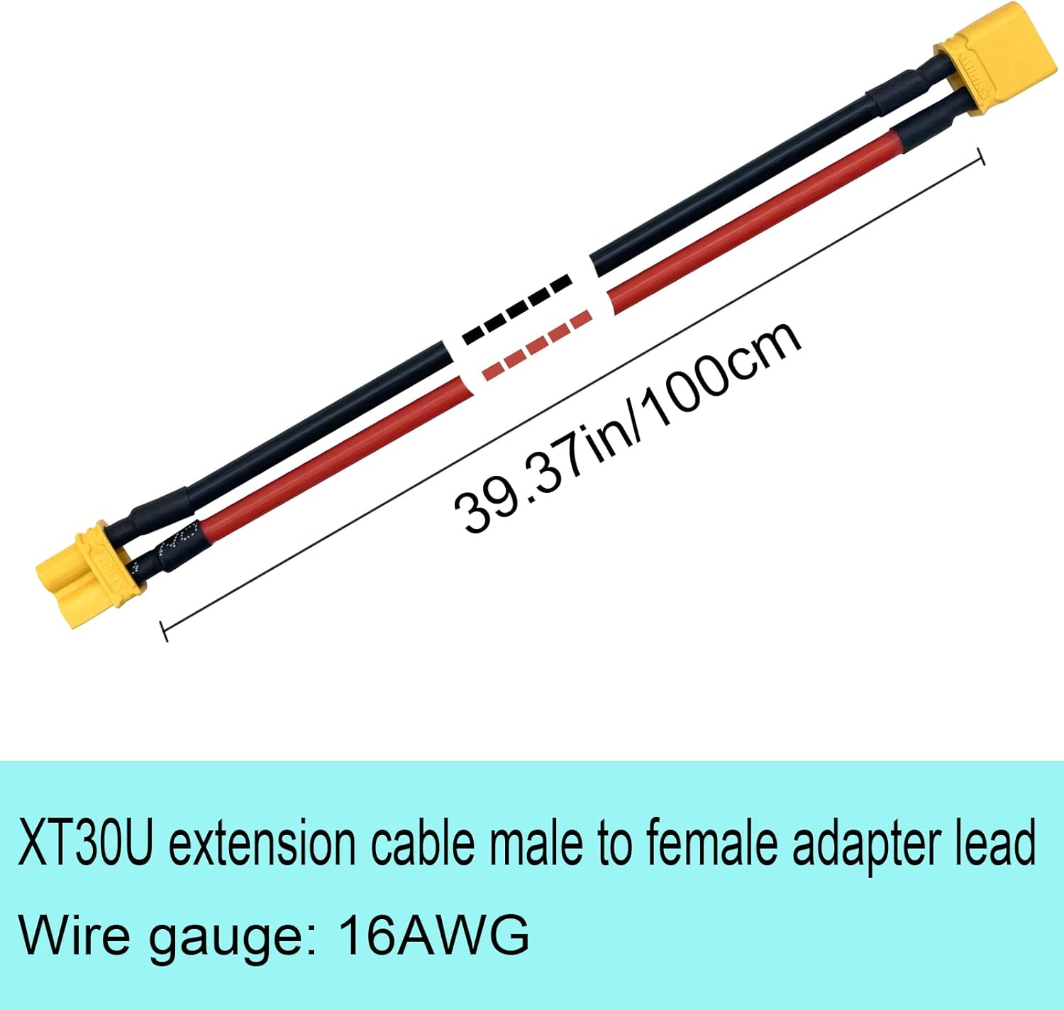 Amass XT30 U-F/M Male to Female Plug Extension Cable Lead Silicone Wire 1M 16AWG Lithium Battery Plug Connector(3.28Ft)