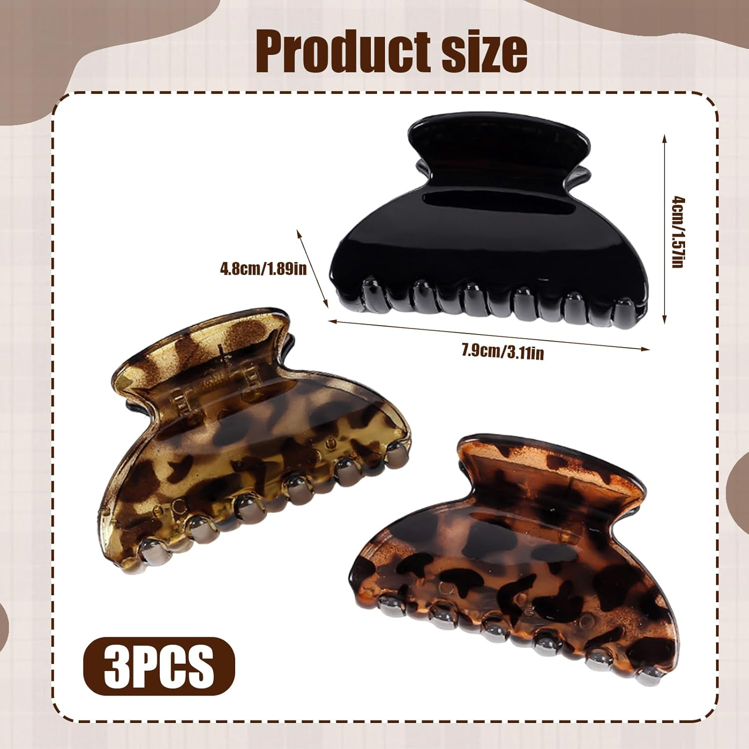 Falafoty Medium Hair Claw Clips for Fine Hair, Acrylic Non-Slip Hair Jaw Clips for Women Thin Thick Hair, French Tortoise Hair Clip, Daily Commuter Hair Styling Accessories for Women Girls (3) image number 4