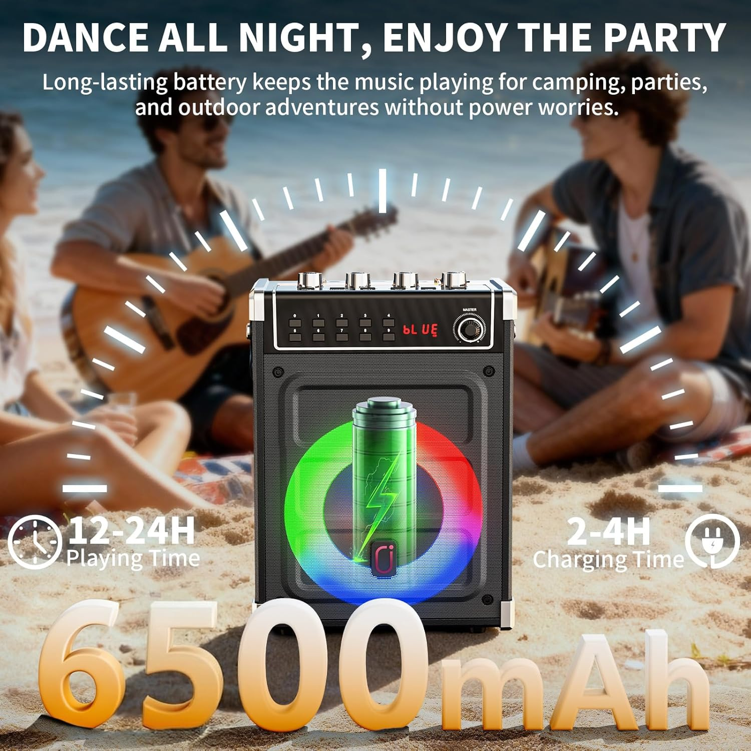 Karaoke Machine with 3 Wireless Microphones for Adults, Portable Bluetooth Karaoke Speaker with Bass/Treble Adjustment, PA System with Echo Effect, Support TF Card/Usb/Aux/Fm/Rec/Tws (Black 2 Mics) image number 2