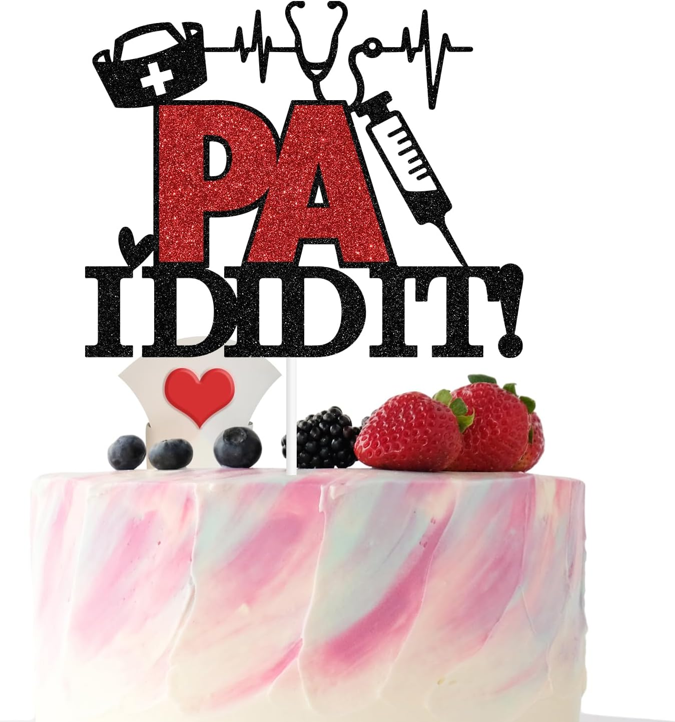 Goilpanitdia PA I Did It Cake Topper, Congrats PA, Nurse Grad, Nursing School Graduation Party Decorations, Black & Red Glitter image number 5