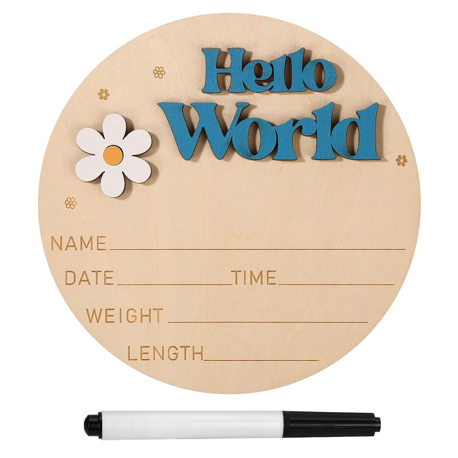 Baby Announcement Sign, 5.9 Inch Wooden Hello World Sign Gender Reveal Birth Announcement Board Newborn Welcome Sign Baby Name Plaques Gifts for Photo Prop Nursery Hospital Girl Boy(Blue)