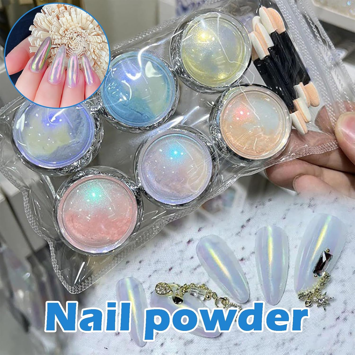 Treayes Chrome Nail Powder, Acrylic Nail Powder - Nail Art Decoration for Women with Mirror Effect, Iridescent Aurora, Ideal for Gel Polish image number 3