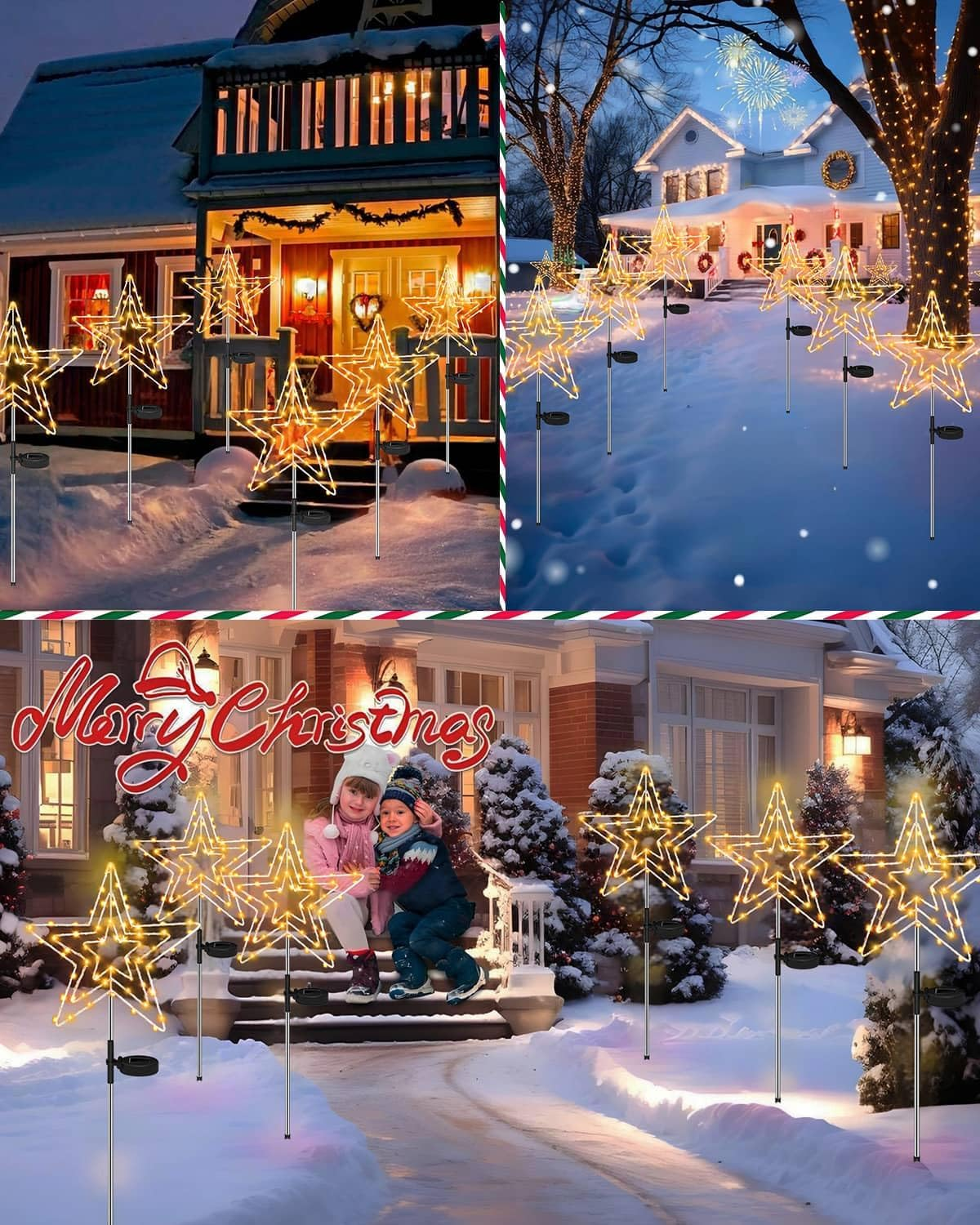 Redefun Solar Christmas Lighting Outdoor Star 2 Pieces 75 LED Garden Stake Christmas Illuminated 8 Modes Garden Stake Star Waterproof Christmas Star for Garden Christmas Decoration image number 6