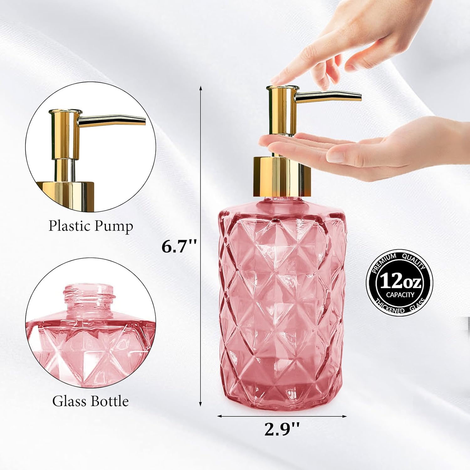 Glass Soap Dispenser with Pump, Soap Dispenser, Lotion Dispenser for Dishwashing Liquid, Lotion Shower Gel (Pink) - Blue image number 7