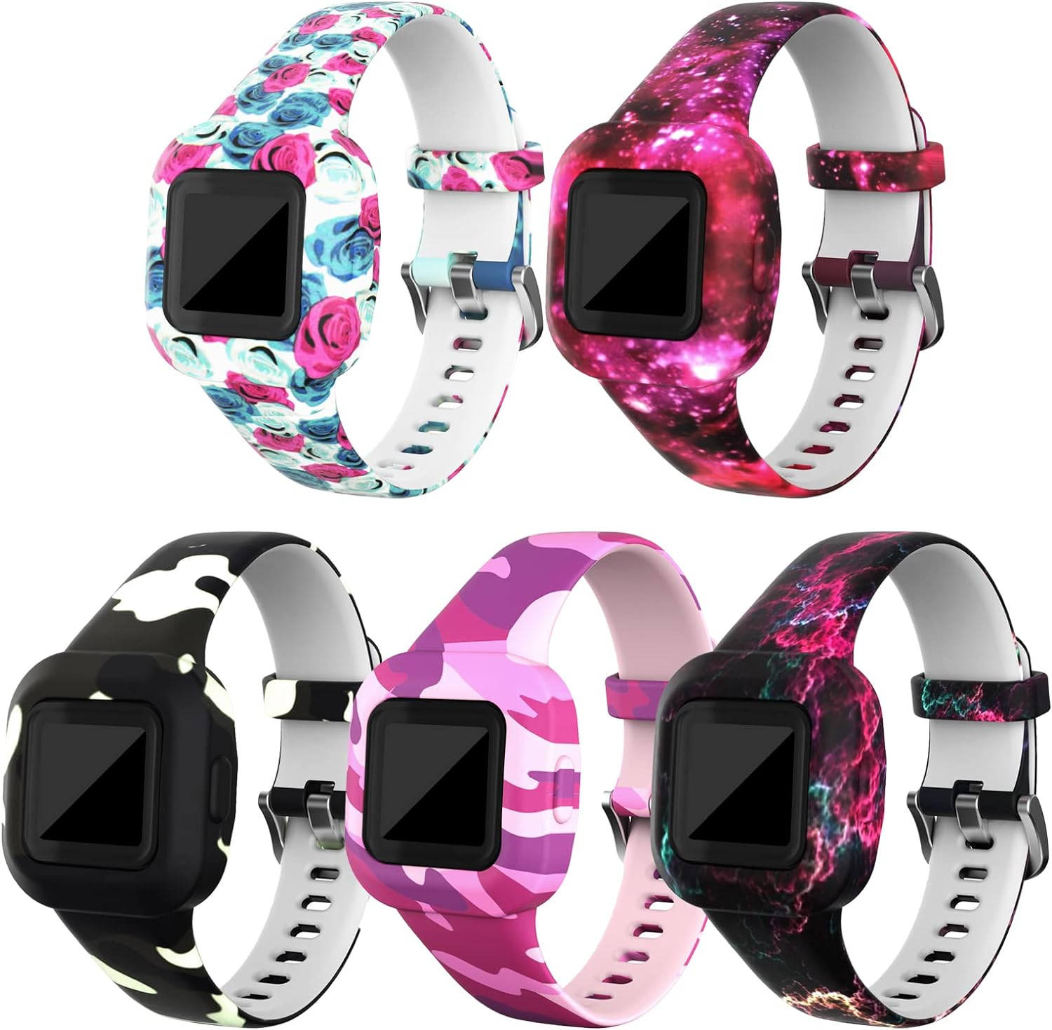 Bands Compatible with Garmin Vivofit Jr. 3 Fitness Tracker for Kids Band Replacement Sports Wristbands Adjustable Colorful Pattern Silicone Strap for Vivofit Jr 3 Children Boys Girls