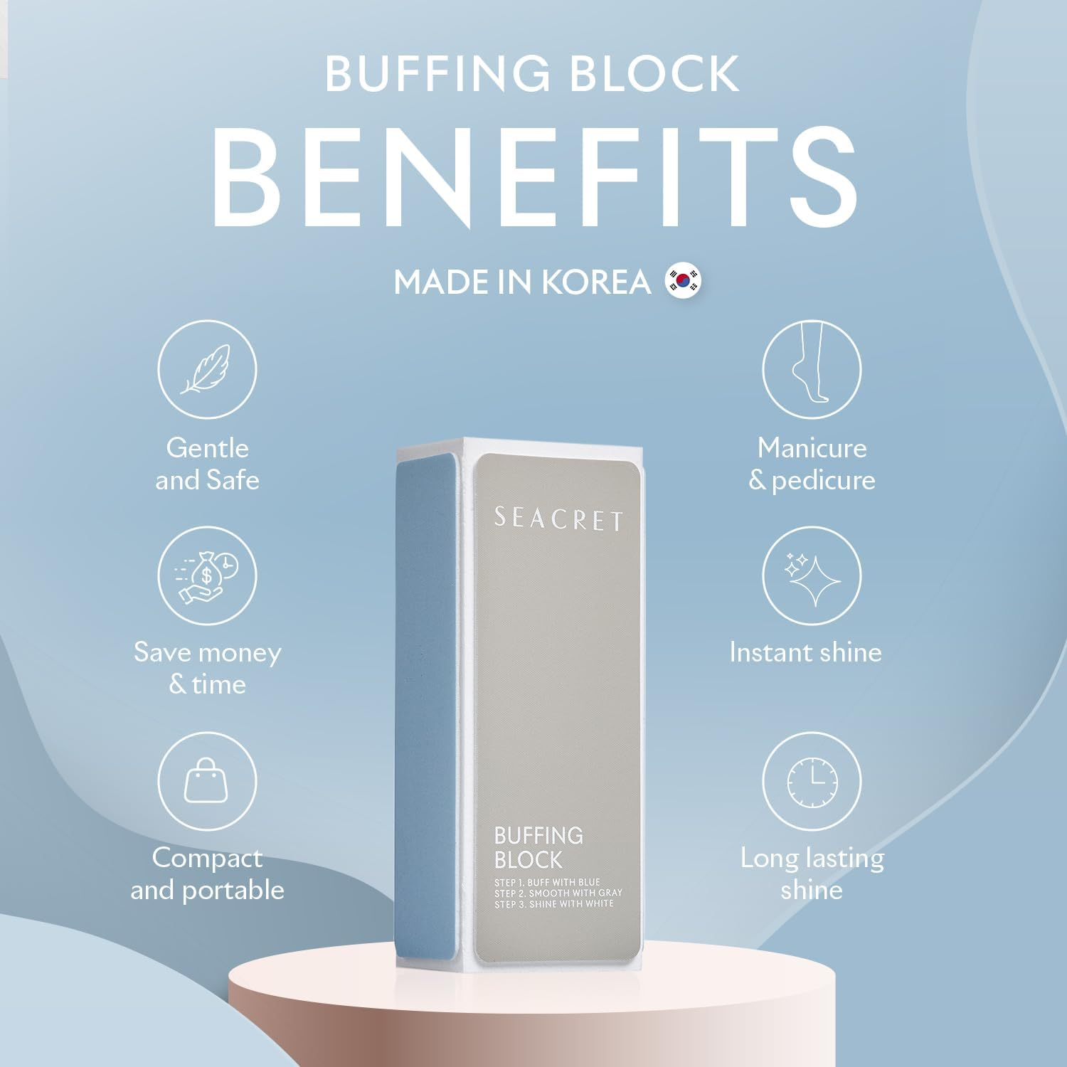 SEACRET - Professional Nail Buffing Block. 3 Ways Buffing Block the Secret for Shiny Nails. Manicure & Pedicure - Pack of 2 image number 4