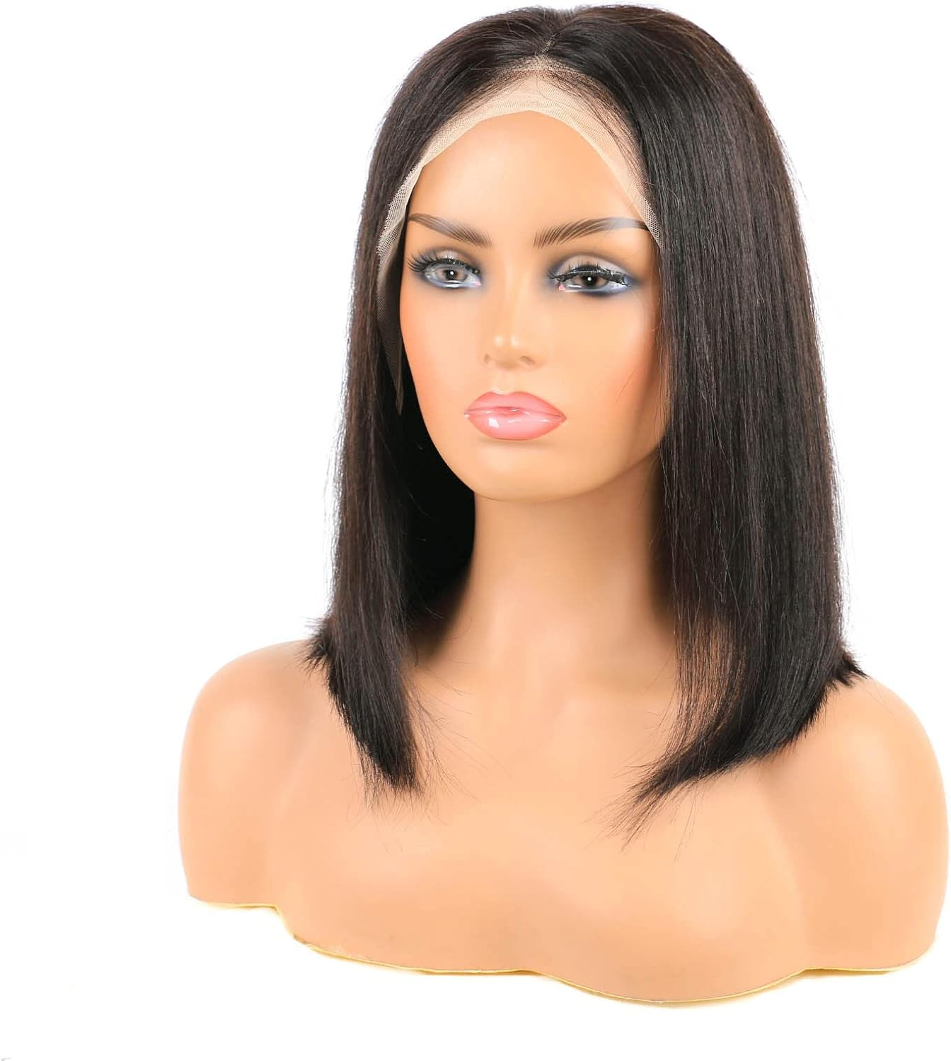 Huarisi 12 Inch Real Hair Wigs, Bob Front Lace without Gluing, Straight Human Hair, Short Straight Bob Wig for Black Women, 13 X 4 Lace Frontal Wigs, Natural Hairline, Pre Plucked image number 6