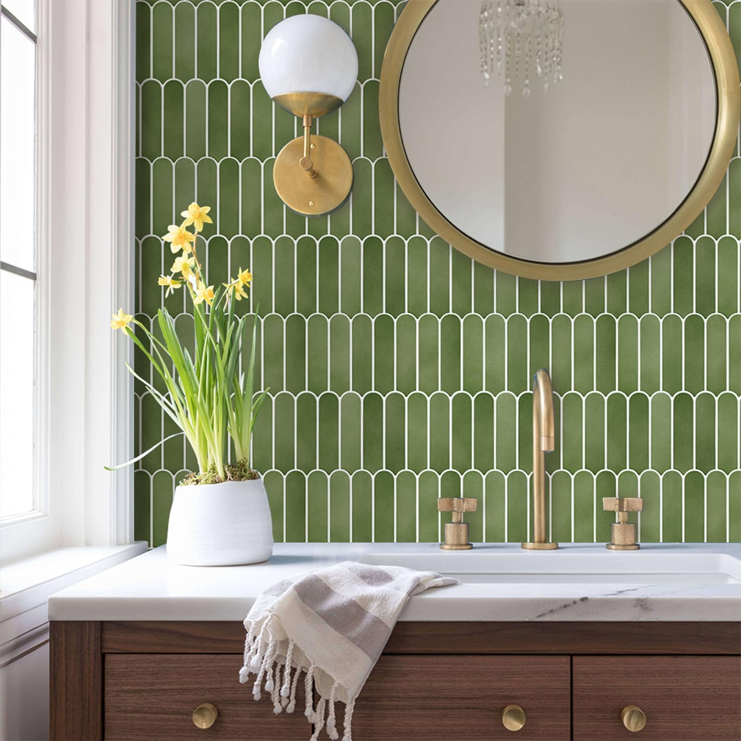 Commomy Peel and Stick Tiles, Stick on Tiles Backsplash for Kitchen and Bathroom, PVC Wall Tiles Interior Decor(30X30Cm, 10 Sheets, Matte Green)