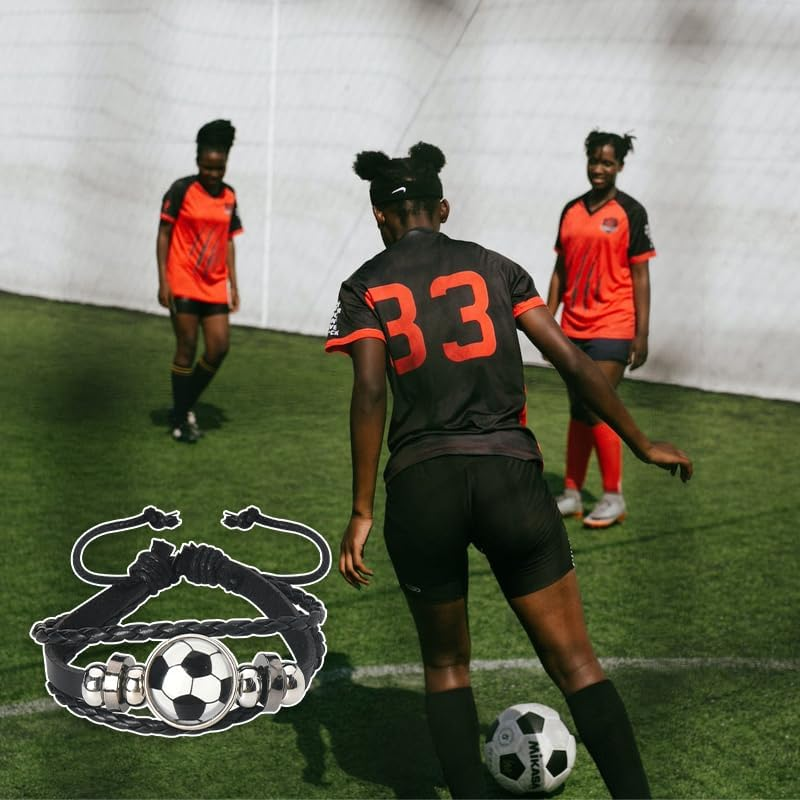 Sisadodo Soccer Basketball Bracelet for Son Daughter Graduation Birthday Gifts for Grandson Granddaughter Rugby Leather Bracelets image number 5