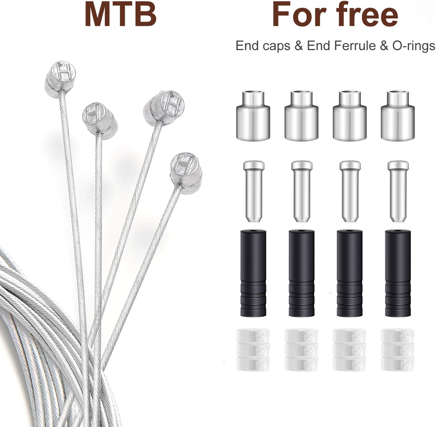 4PCS Premium Bike Brake Cable Set,Universal Standard Bicycle Brake Cable, Professional Bicycle Brake Line for Front and Rear Mountain MTB or Road Bikes,Include Free Cable Cap End Crimps Accessories 2M image number 5