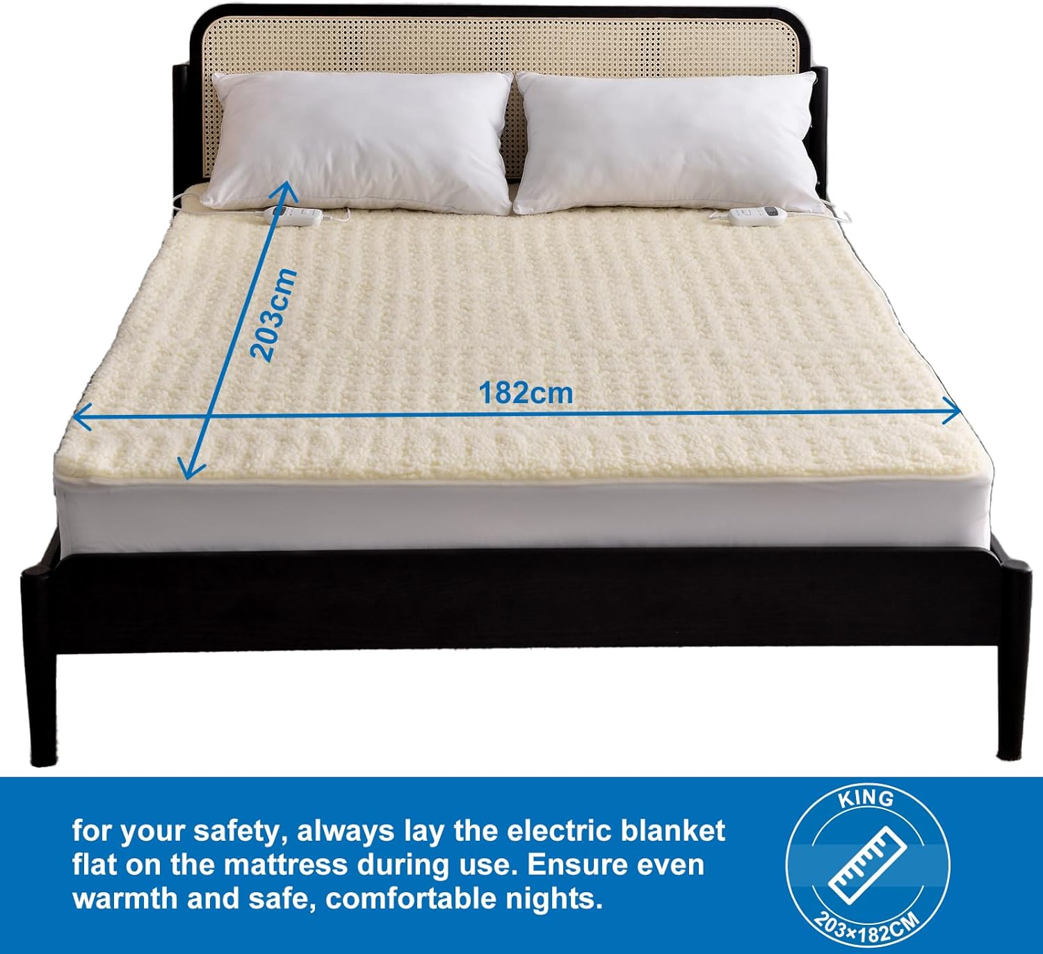 RHEIN HOME Heated Blanket King Size 203&times;182Cm Electric Blanket Fleece Top Multizone Dual Control Fitted Heated Underblanket with Timer Machine Washable Bed Warmer with Gift Bag image number 2