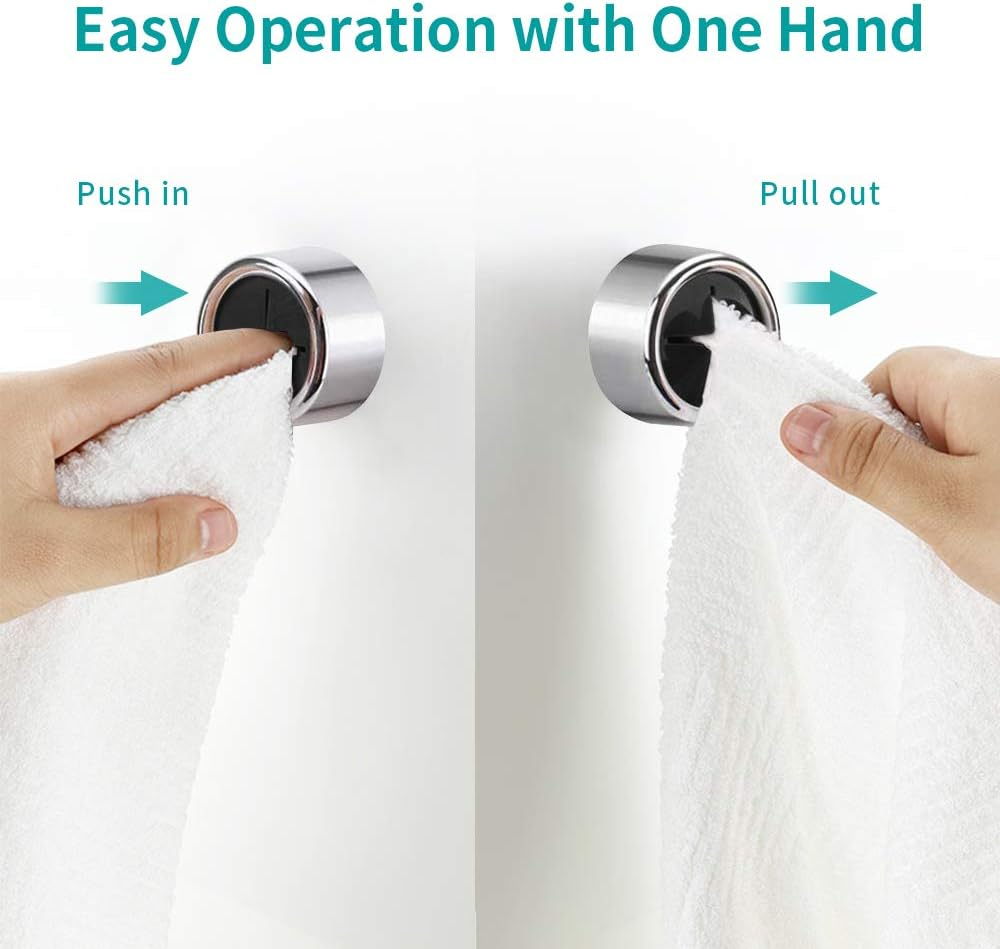 MIAOHUI 6 Pcs Kitchen Towel Holder, Dish Towel Hooks Wall Mounted, Self-Adhesive Towel Hanger, Ideal for Bathroom, Shower, Home, Outdoor, No Drilling Required (Chrome & Black)