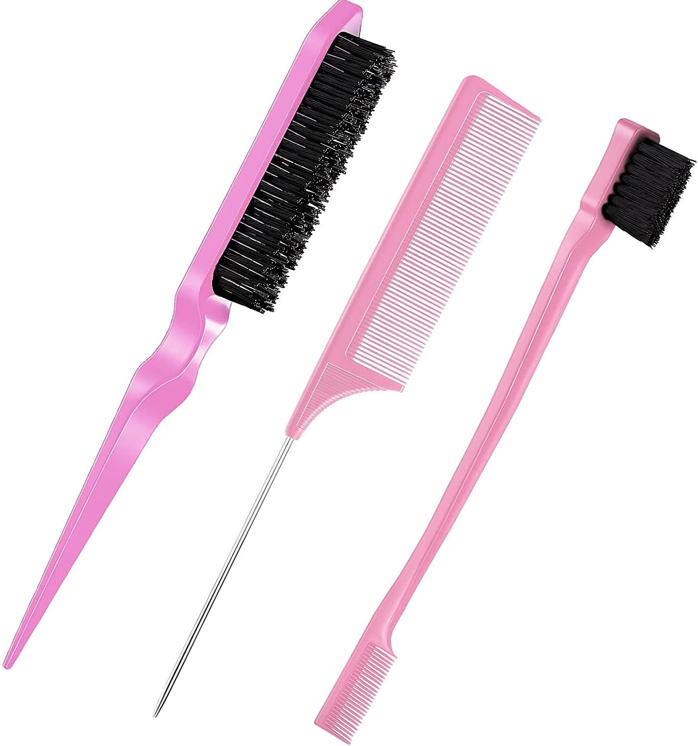 Edges Brush, Pack of 3 Sleek Bun Brush for Sleek Braid, Witbicg Teasing Brush Hair Brush Bristle Comb Baby Hair Brush Touping Brush Baby Hair Suitable for Hairdresser Lady Baby Child (Yellow)