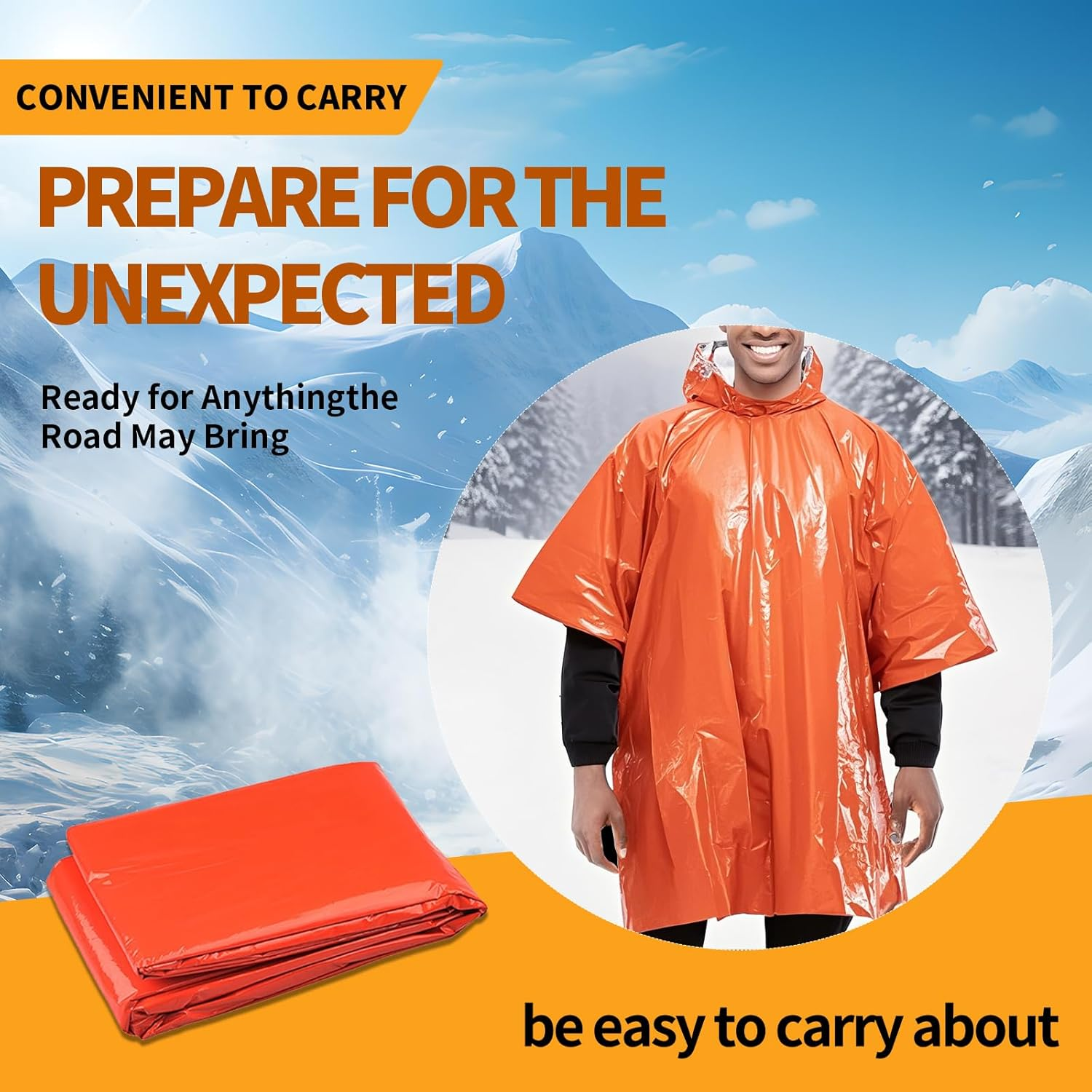Survival Kit Emergency Blanket & Poncho - Waterproof Windproof Rain Poncho with Mylar Liner for Camping & Hiking Equipment, Outdoor Gear, Car Emergencies（4 Pack）