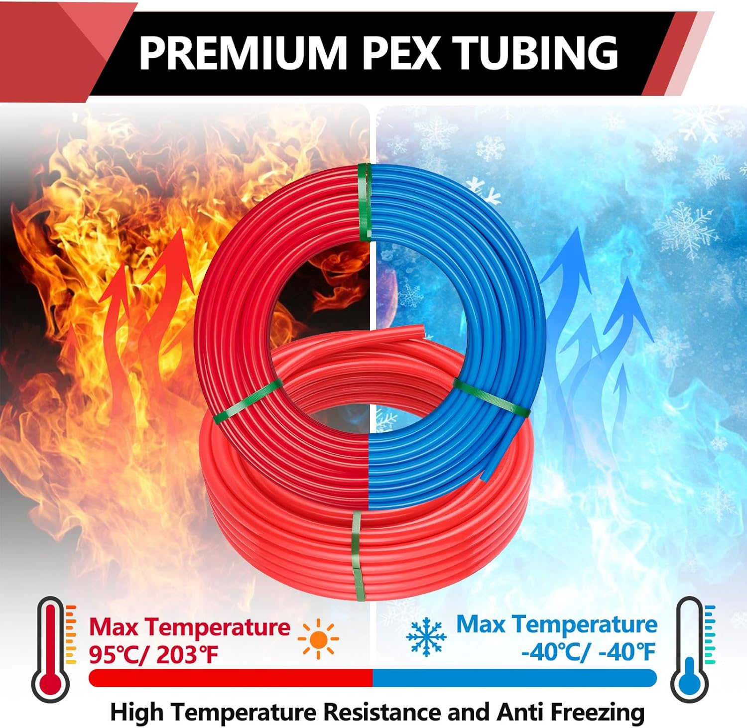 EFIELD 1/2 Inch 2 X100 Ft Pex-A Pipe/Tubing Blue & Red 200 Ft Length for Potable Water-For Hot/Cold Water-Plumbing Applications, with Free Pipe Cutter image number 2