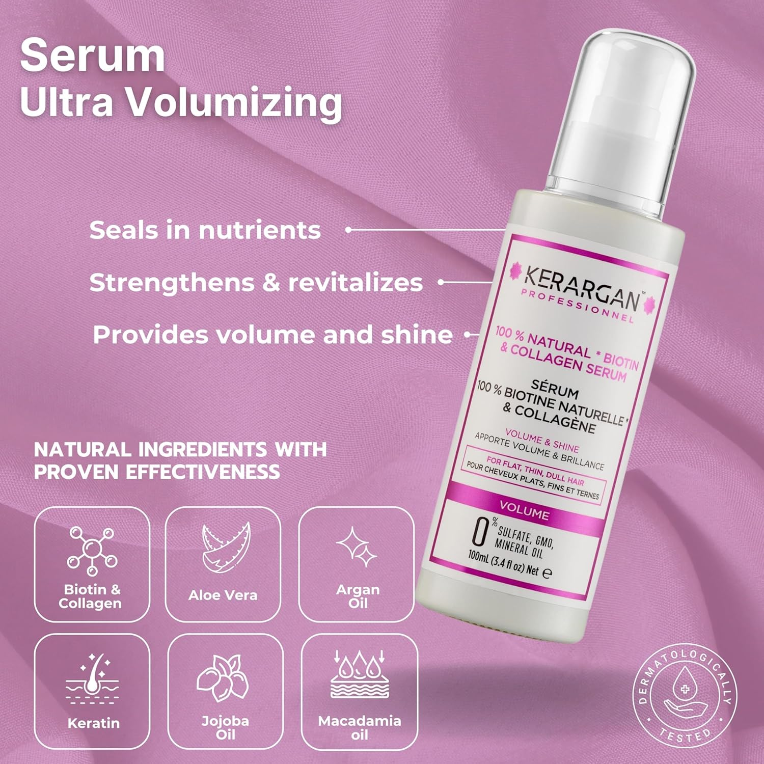 Kerargan - Shampoo, Conditioner, Mask and Serum with Biotin and Collagen to Give Your Hair Strength and Vitality - for Damaged Hair - No Sulphate, Parabens, Silicone - 500 Ml image number 3