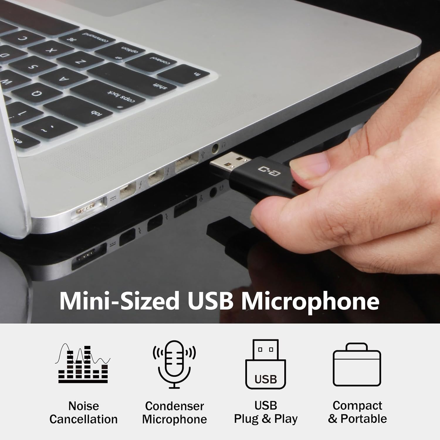 USB Microphone for Laptop and Desktop Computer, High Sensitivity for Clear Call, Plug-And-Play, High Gain, Cordless Mini-Sized Portable, Ideal for Work & Study image number 5