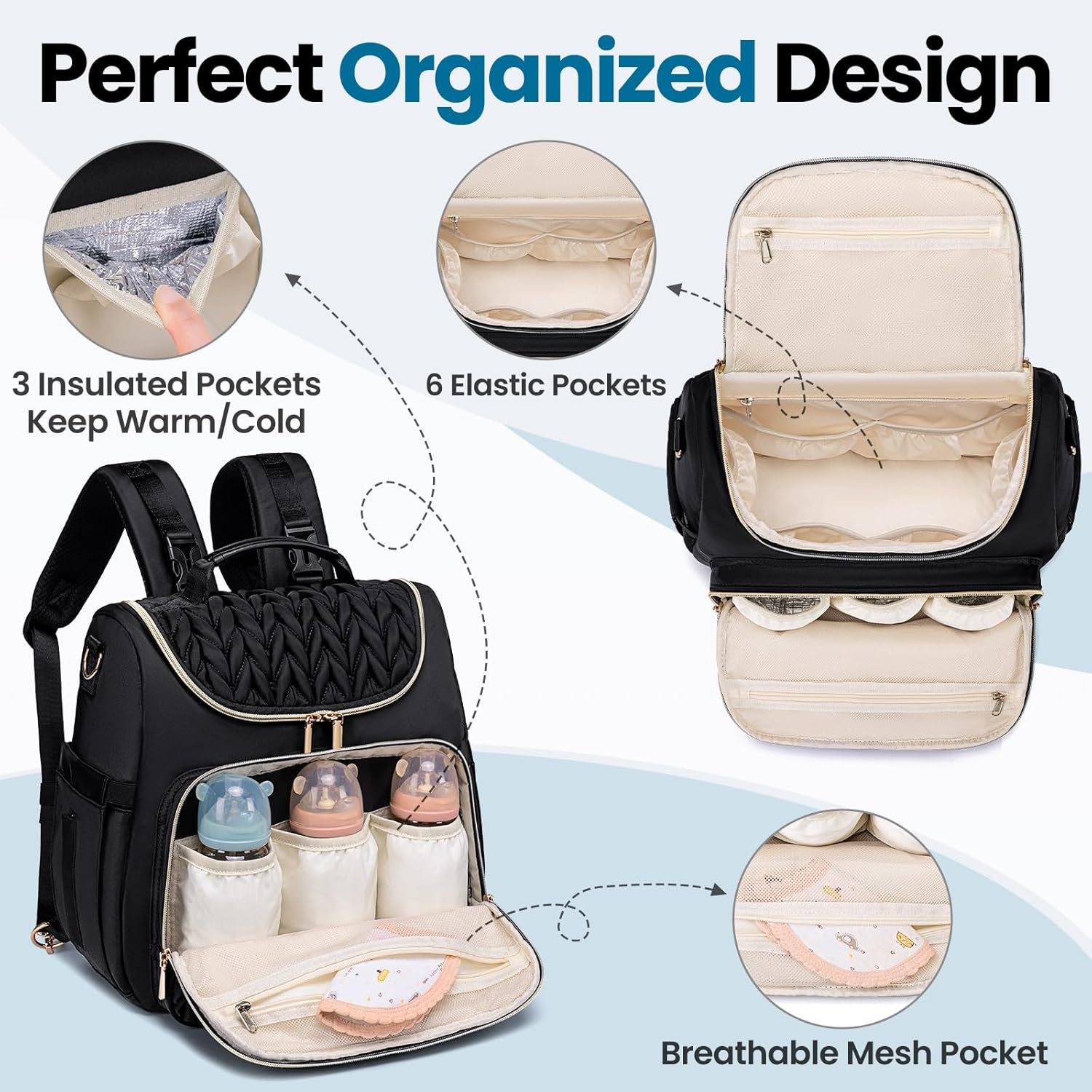 Diaper Bag Backpack,Baby Diaper Bag,Waterproof Diaper Backpack with Changing Pad,Multiple Usage Modes Switchable image number 5