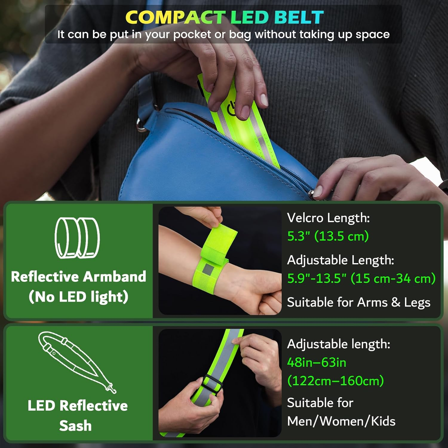 Fokia Kunbio LED Reflective Running Gear High Visibility Reflective Belt Sash with Armband for Walking at Night,Adjustable Running Safety Gear Light up Running Belt for Runners Walkers Men Women - Orange image number 3