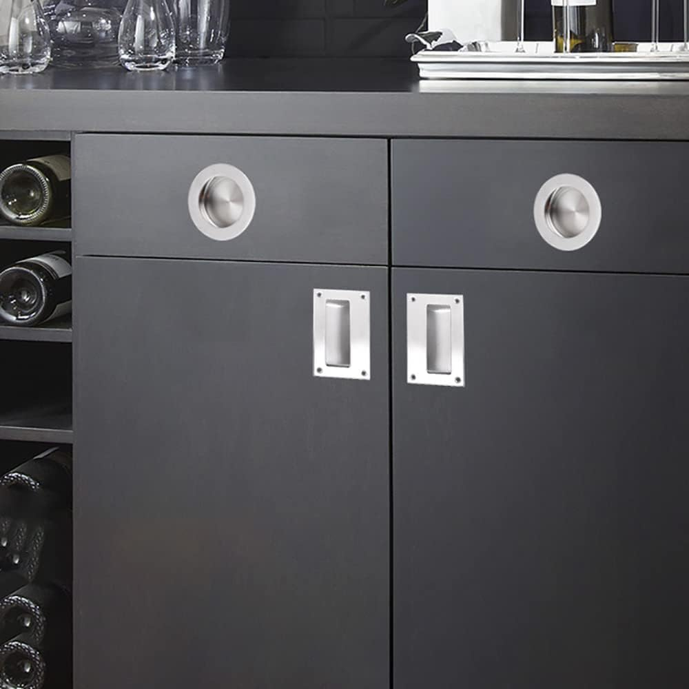 Tophomer Recessed Sliding Pull Door Handles, Stainless Steel Hidden Flush Finger Pull Handle with Screws for Residential and Commercial (Circle-50Mm) image number 1