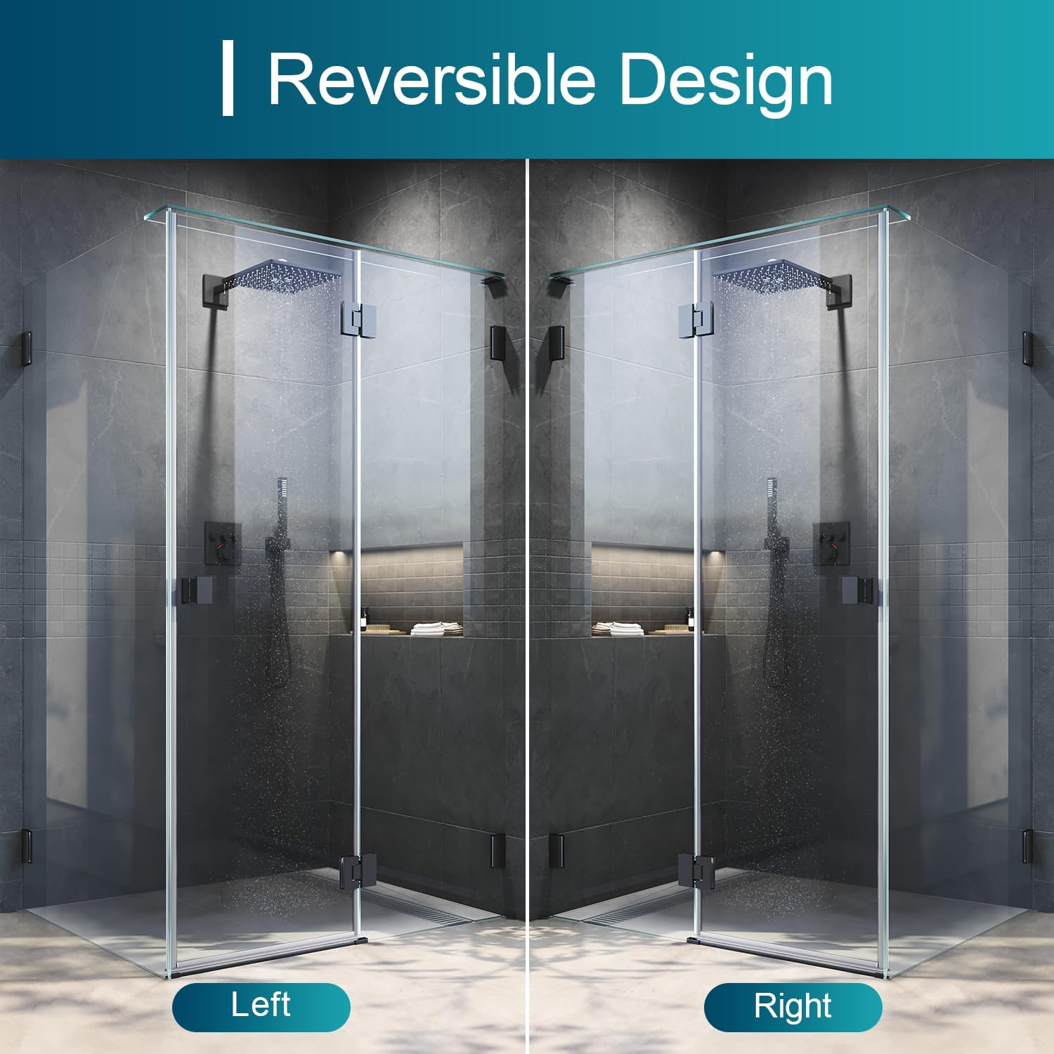 ELEGANT Frameless Shower Screen Pivot Shower Door 10Mm Tempered Glass Shower Enclosure Corner Shower Cubicle, 900X1950Mm