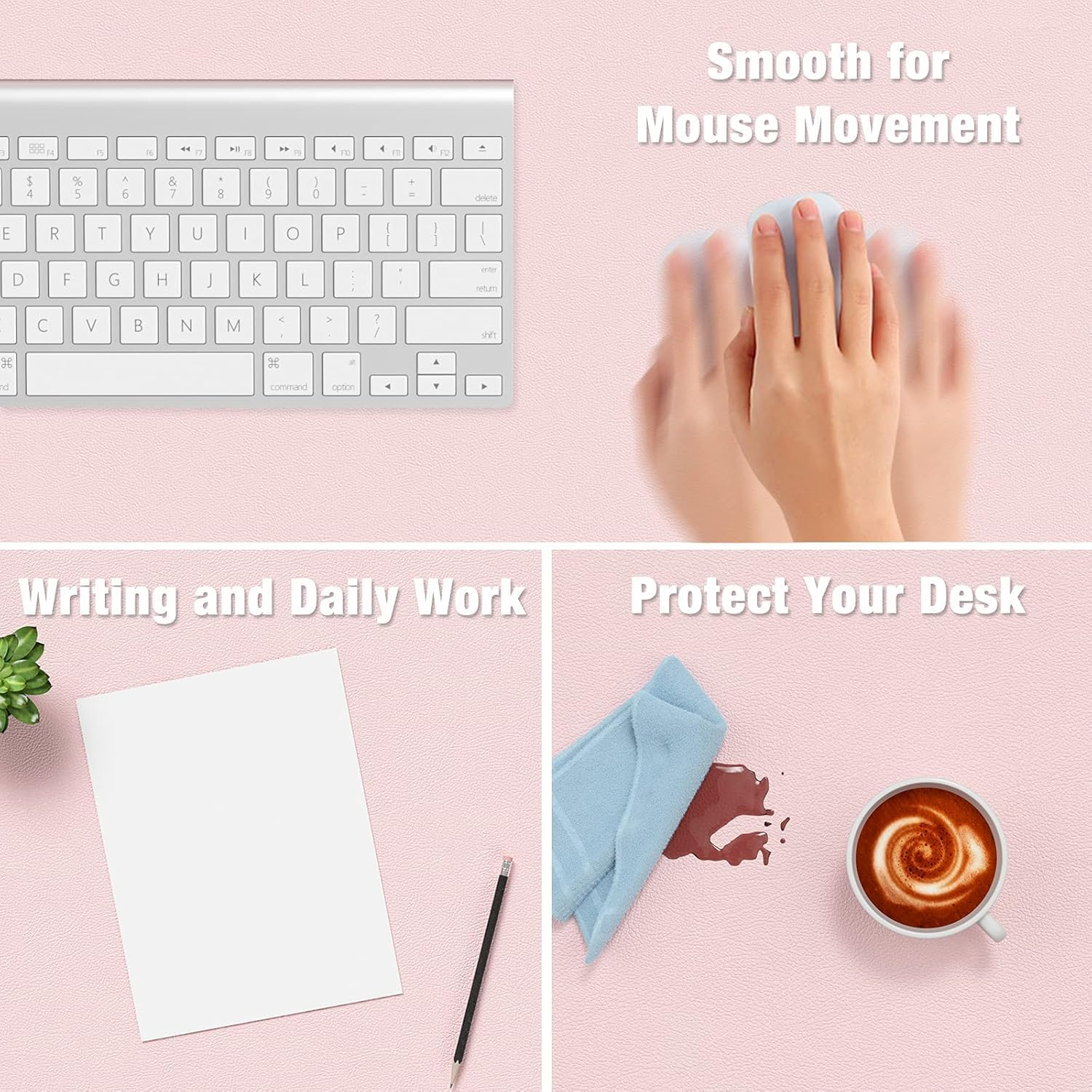 Miners2000 Desk Pad, 30" X 14" PU Leather Desk Mat, XL Extended Mouse Pad, Waterproof Desk Blotter Protector, Ultra Thin Large Laptop Keyboard Mat, Non-Slip Desk Writing Pad for Office Home (Pink) - Pink image number 4