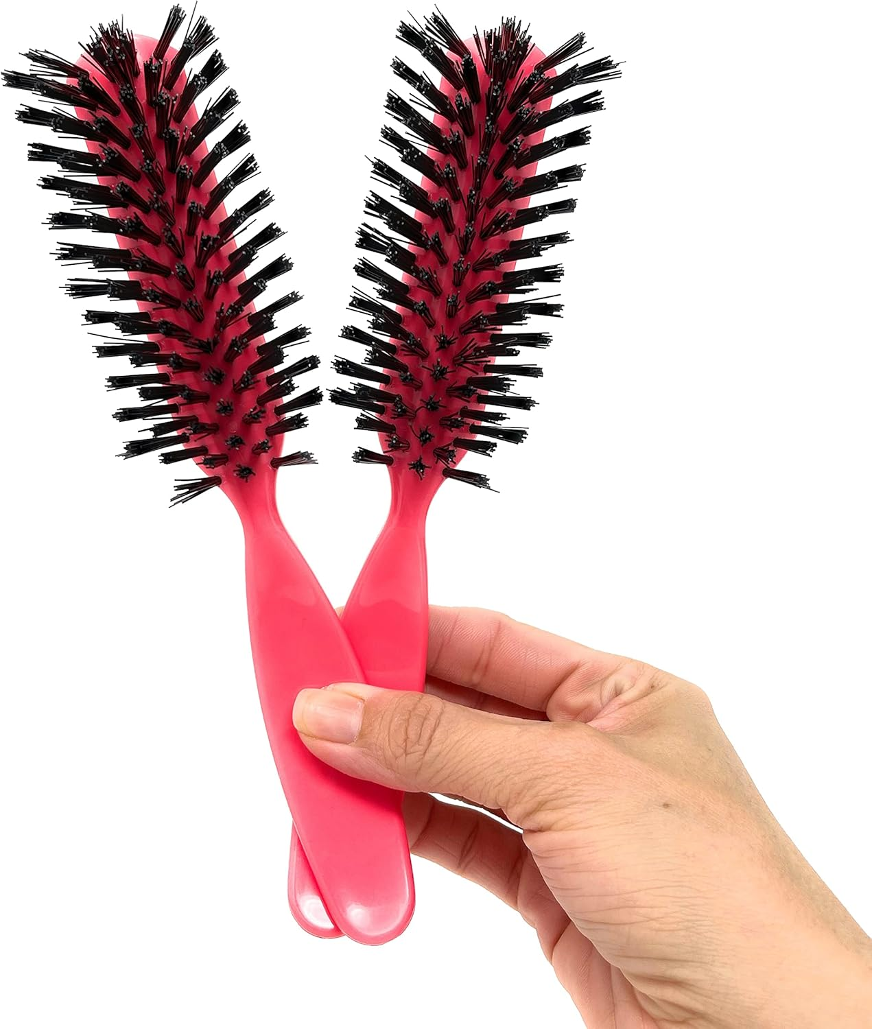 Styling Gear Detangling Hair Brush Nylon Bristles 7 Row Teasing Womens Brush for Thick Hair Small Travel Hairbrush Brush for Hair 2 Pcs. (Pink)