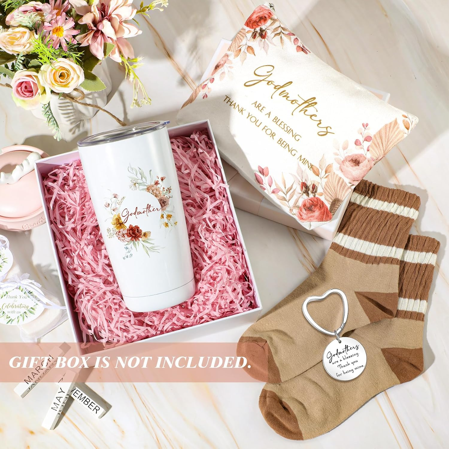 Sieral 3 Pcs Godmother Proposal Gifts Will You Be My Godmother 20Oz Stainless Steel Tumbler Makeup Bag Keychain from Godchild Christmas Birthday Baptism Mother'S Day Gift for God Mom(Boho Flowers) image number 5