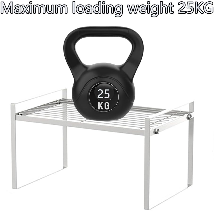 Kitchen Cabinet Organiser, Shelf Insert with Non-Slip Mat, Kitchen Cabinet Insert, for Kitchen/Bathroom/Tabletop/Sideboard (White) - White image number 3