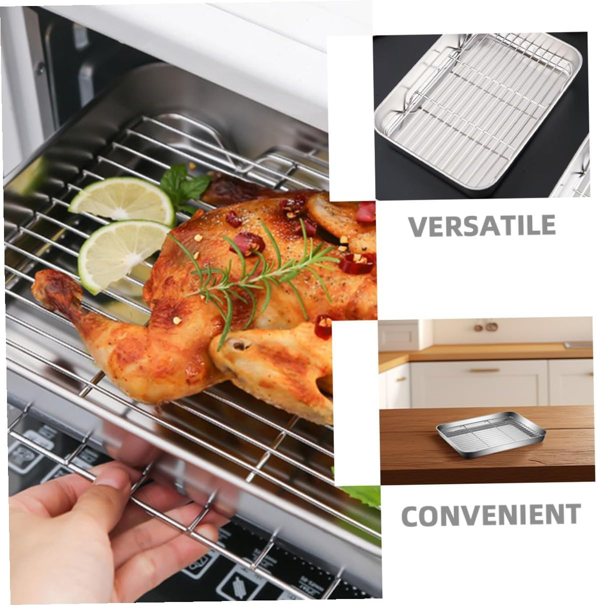 Stainless Steel Baking Pan with Deep Tray and Removable Wire Cooling Rack 23X17X5Cm Mini Cookie Sheet for Oven Baking and Food Storage image number 6