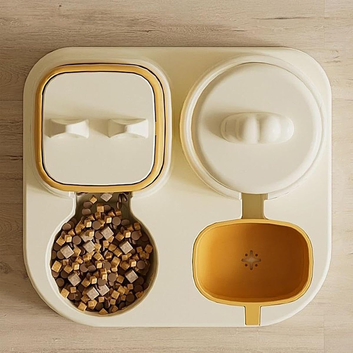 AIMALL Dual-Use Pet Feeder - Large Capacity Water Dispenser & Food Bowl, Cartoon Design, for Cats & Dogs, Available in Blue & Yellow - 12.6 X 11.22 X 9.06 Inches image number 1