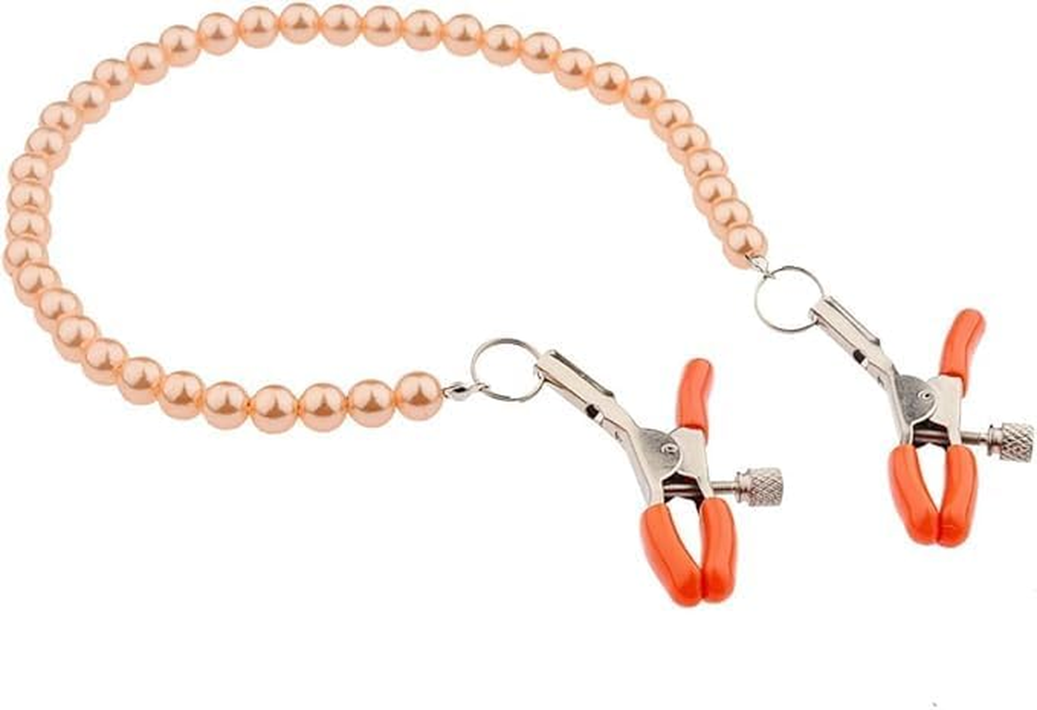 Adjustable Pressure Breast Nipple Clips with Pearl Nipple Clamps Body Chains Necklaces Stainless Steel Non Piercing Body Jewelry for Women Ewelry Chain Toys (Black)