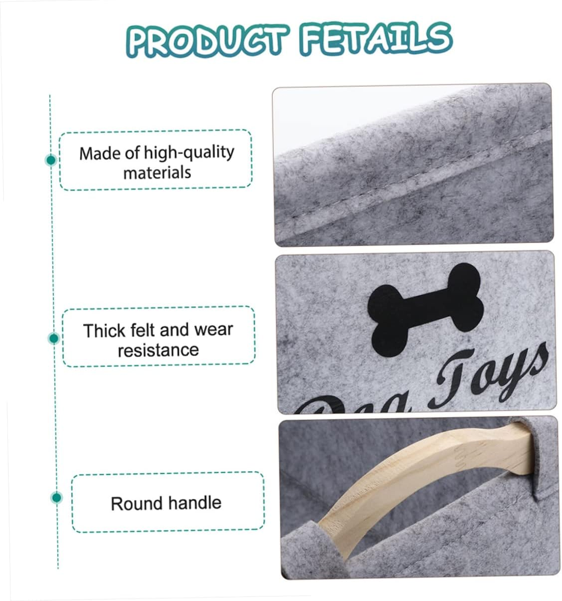 Hohopeti Felt Pet Toy Storage Box with Handles 2 Pcs Organizer for Dog Toys and Kids Room Storage Basket Large Capacity Container for Home image number 5