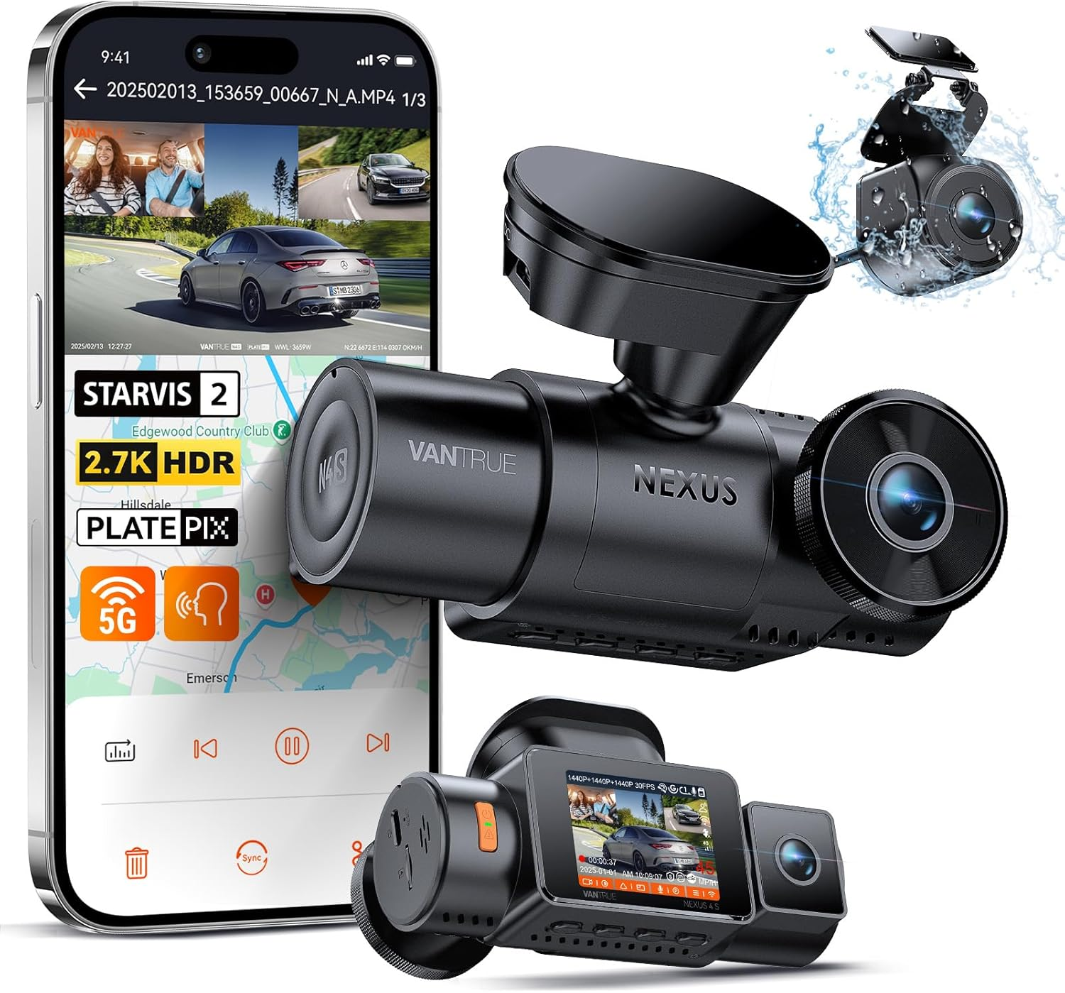 Vantrue N4S 3 Channel Wifi Dash Cam Front inside and Waterproof Rear, 3 Way STARVIS 2 IMX675 Car Camera W/Platepix&trade;, 2.7K+1440P+1440, LTE Option, HDR, GPS, IR Night Vision, 24H Parking Mode, 1TB Max image number 3