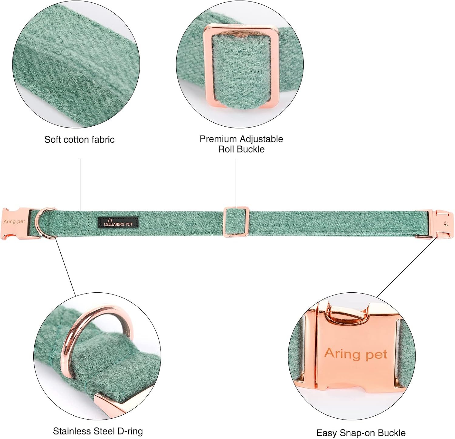 ARING PET Dog Collar with Lead, Cotton Cute Dog Collar and Lead Set, Adjustable Dog Collars with Metal Buckle for Small Medium Large Dogs image number 4