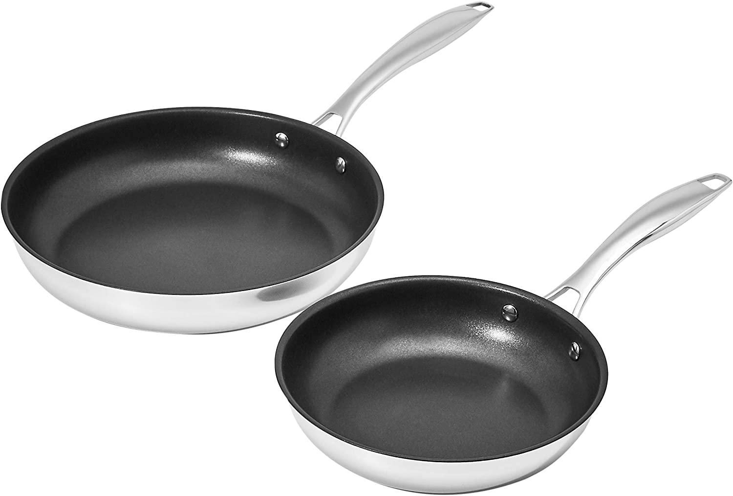 Amazon Basics 2-Piece Non-Stick Stainless Steel Fry Pan Set, 25.4 Cm and 20.32 Cm image number 2