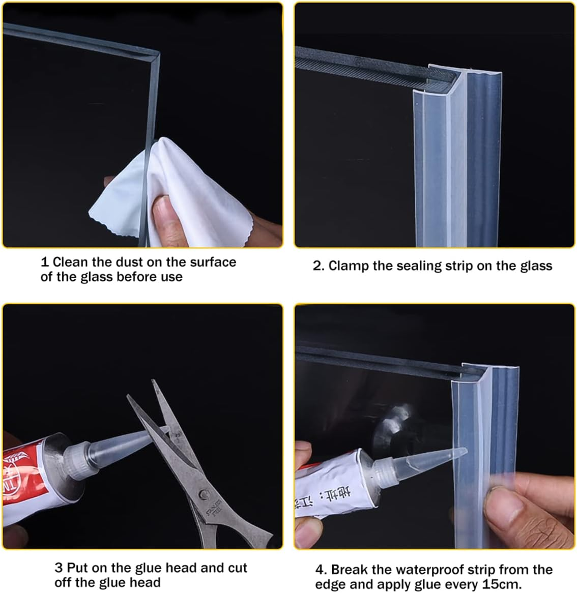 Shower Door Seal Strip, 78.7" Soft Frameless Glass Shower Door Sweep Side Seal to Stop Shower Leaks U Type,Fit for 10Mm (3/8&rdquo;) Glass Door Translucent